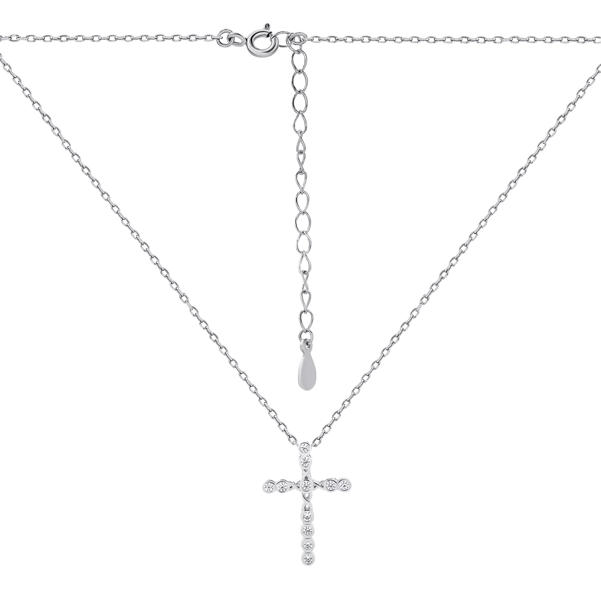 Ланцюжок із хрестиком зі срібла з фіанітами в якірному плетінні - 1503792 – зображення 2