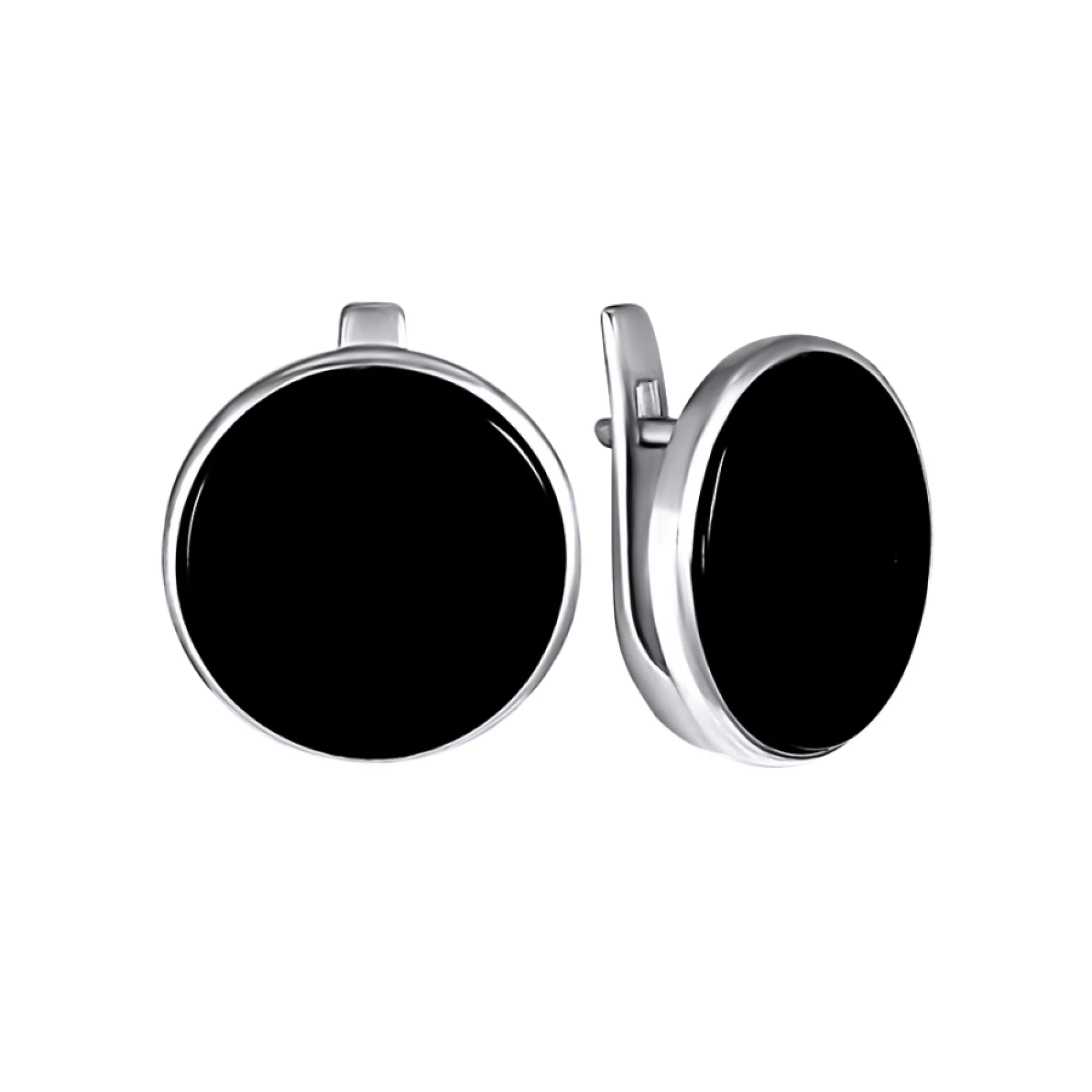 Сережки из серебра "Круг" с авантюрином - 964844 – изображение 1