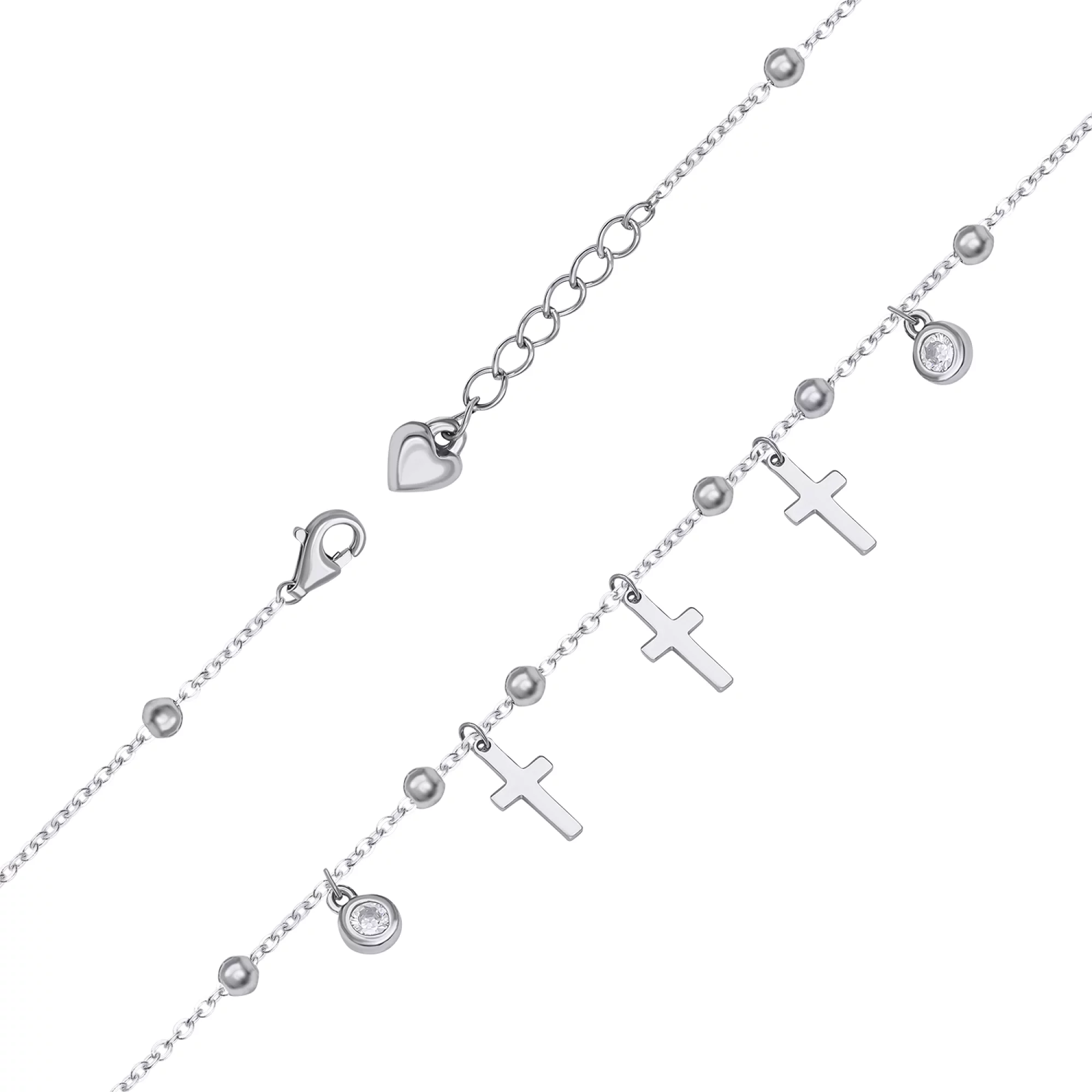 Браслет с крестиками и фианитом из серебра плетение якорь - 1468759 – изображение 2