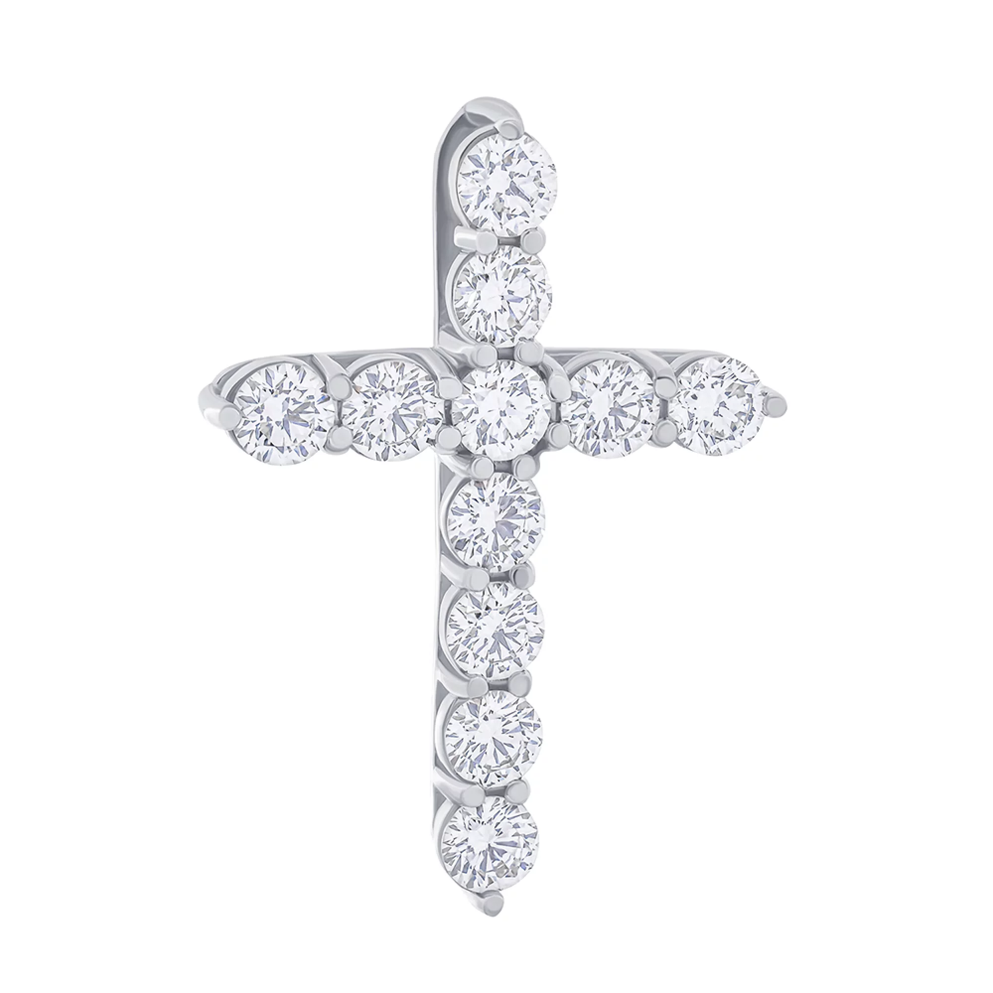 Хрестик з білого золота з доріжкою діамантів - 1509032 – зображення 1