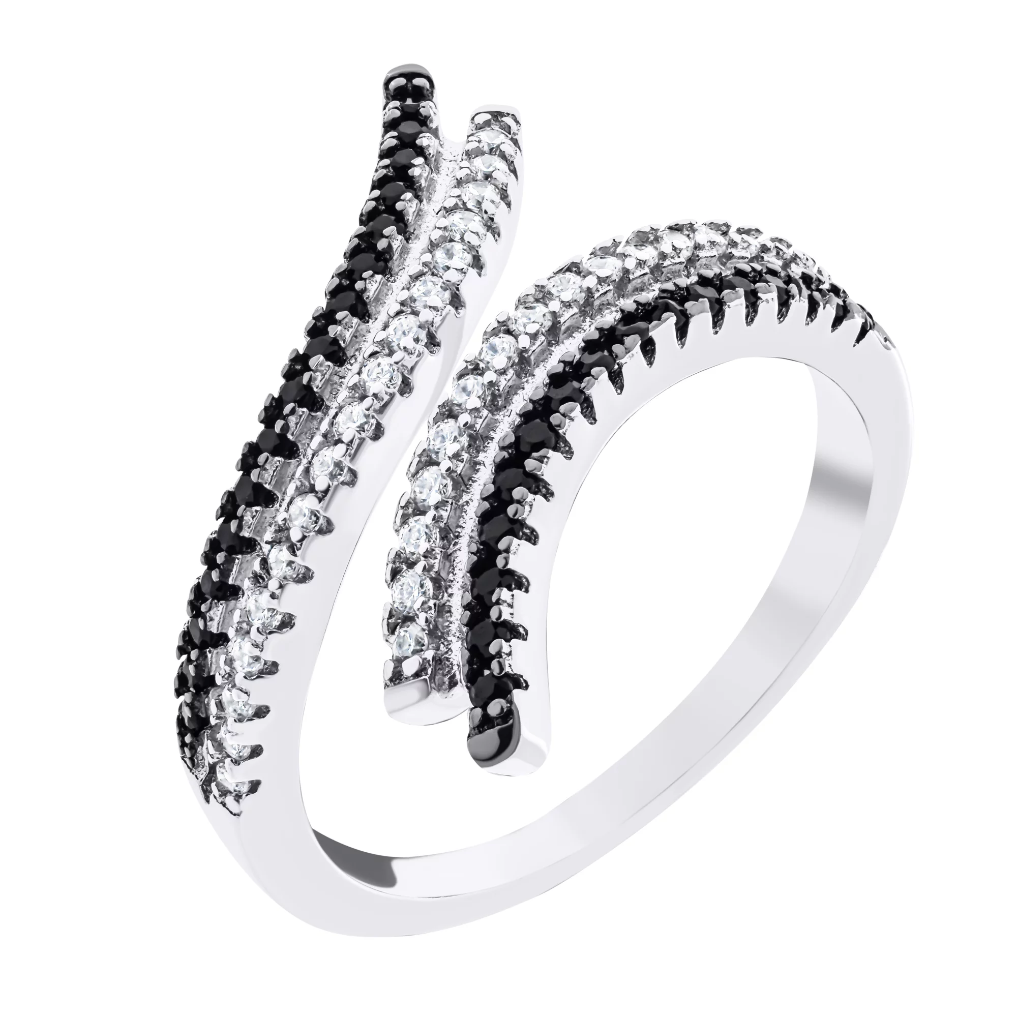 Серебряное кольцо с черно-белыми фианитами  - 1528921 – изображение 1
