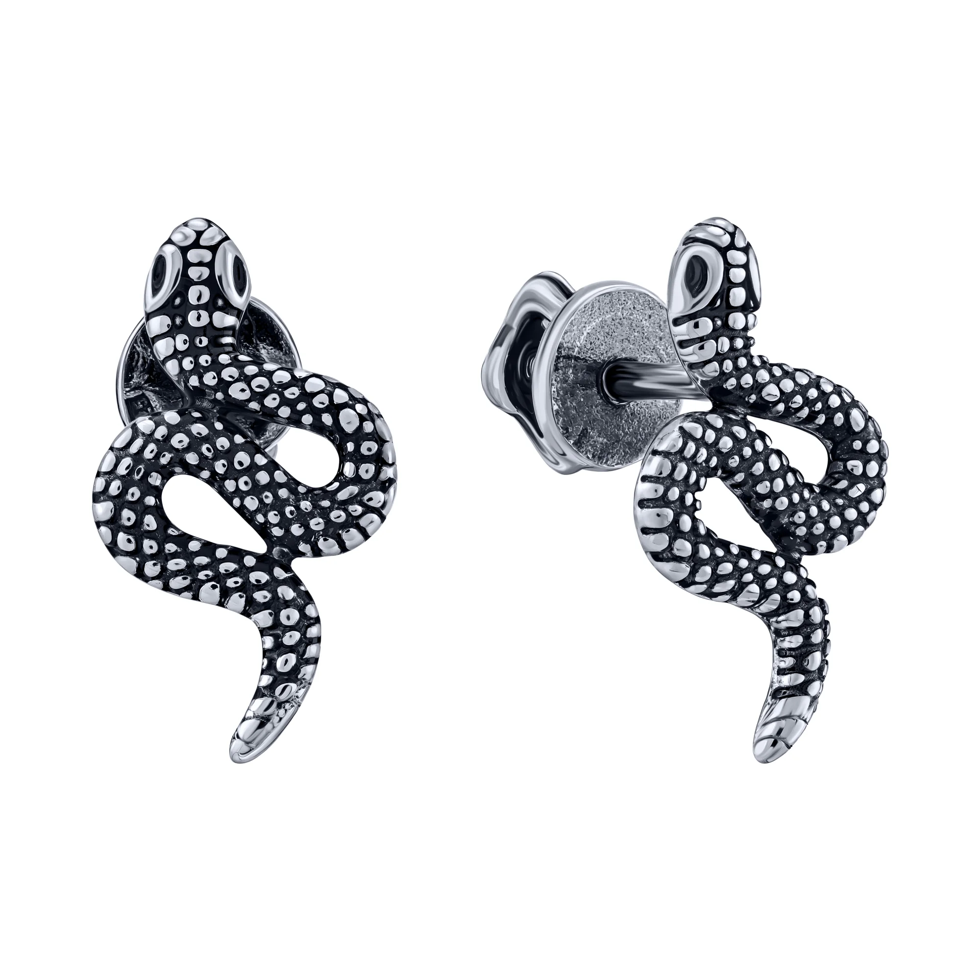Серьги-пусеты "Змея" в серебре с эмалью - 2095815 - 1