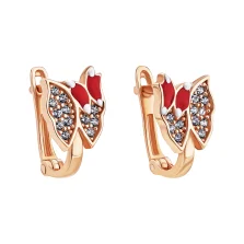 Детские серьги "Бабочка" из красного золота с россыпью фианитов и эмалью - 1866138
