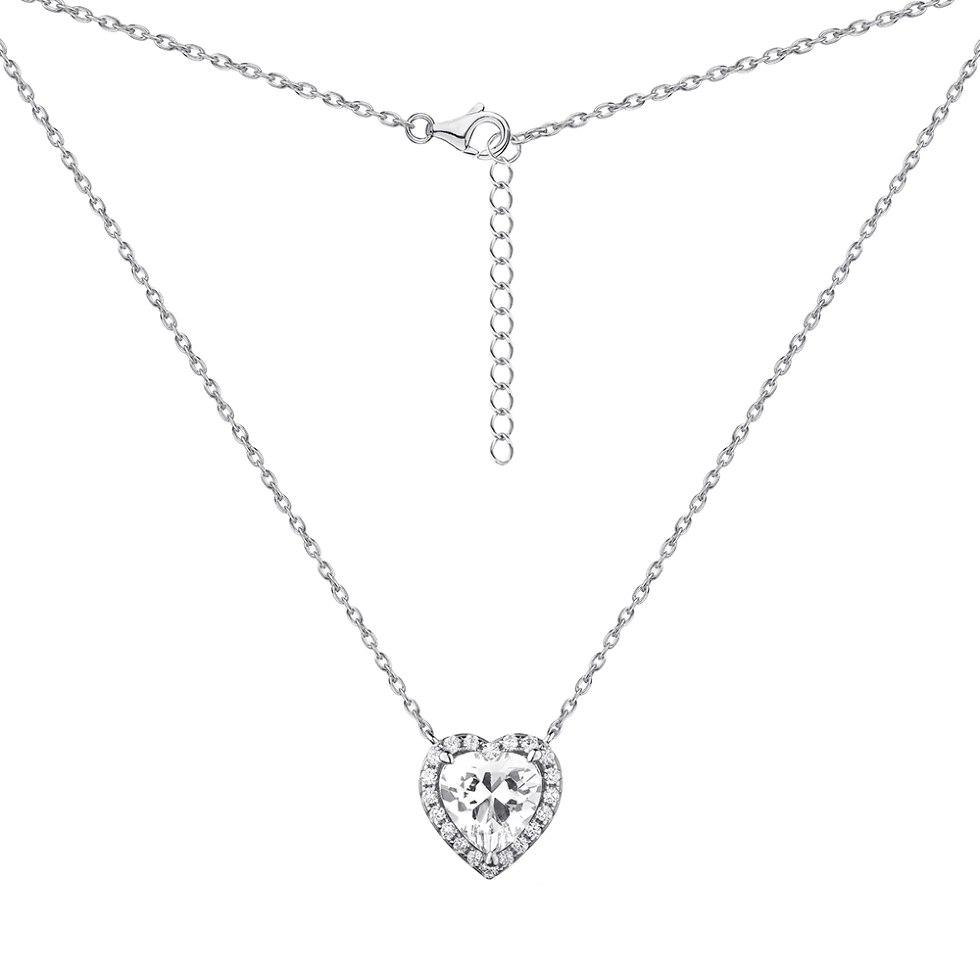 Серебряное колье "Сердце" с фианитами плетение якорь - 1592607 - 1