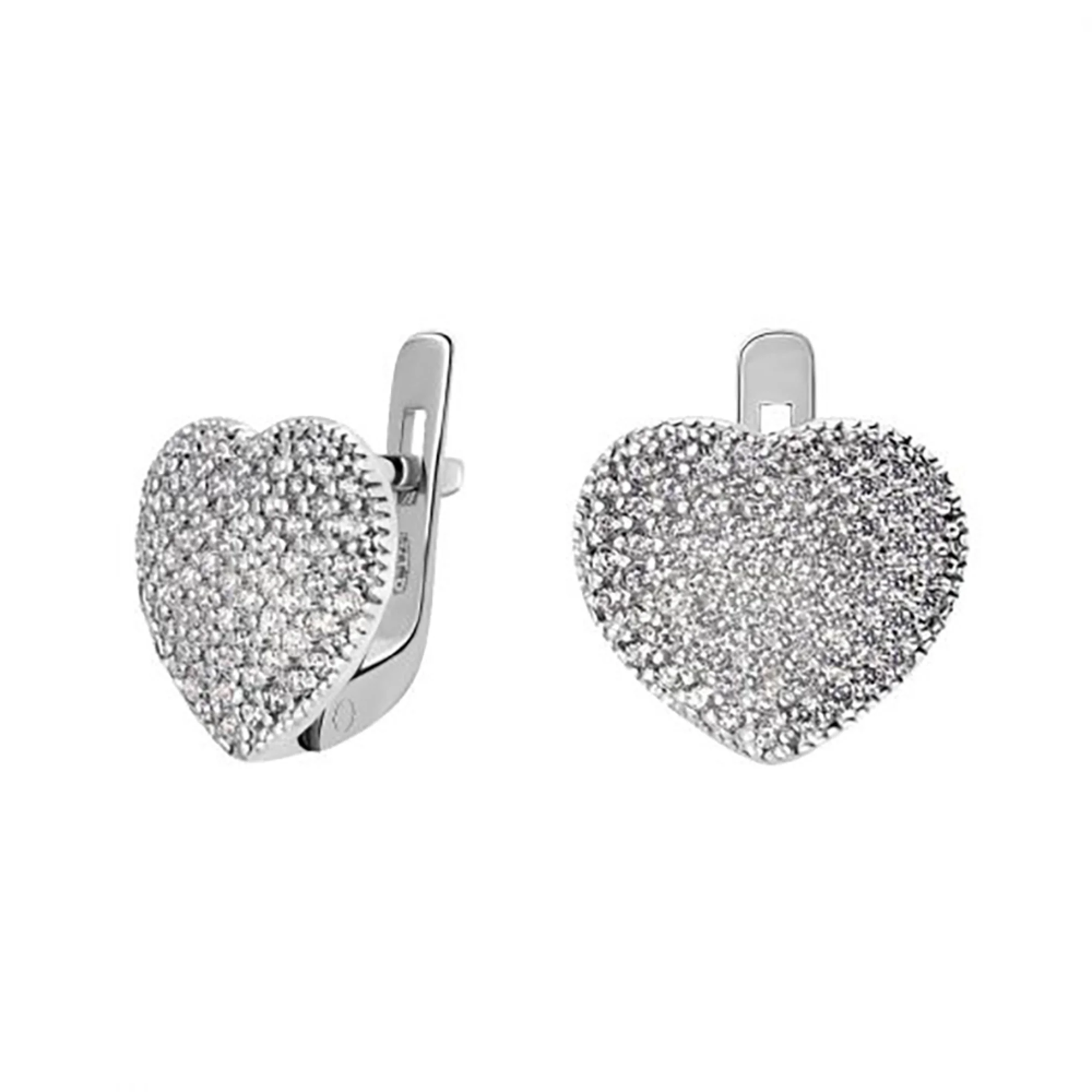 Серебряные сережки с "Сердце" с фианитами - 964137 - 1