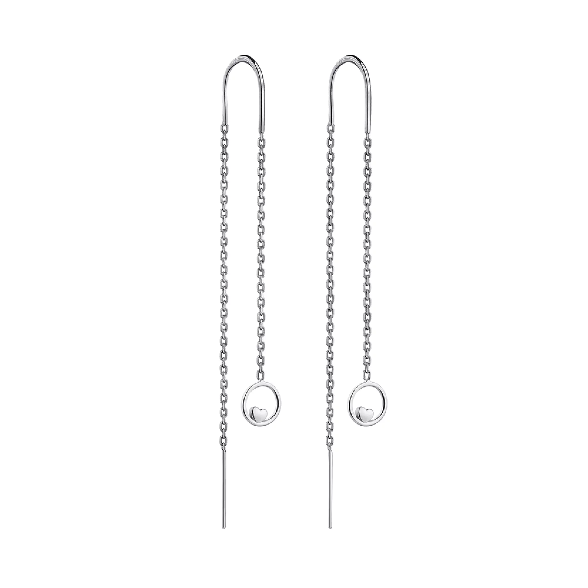 Сережки-протяжки зі срібла Кільця та Сердечка - 1306319 – зображення 1
