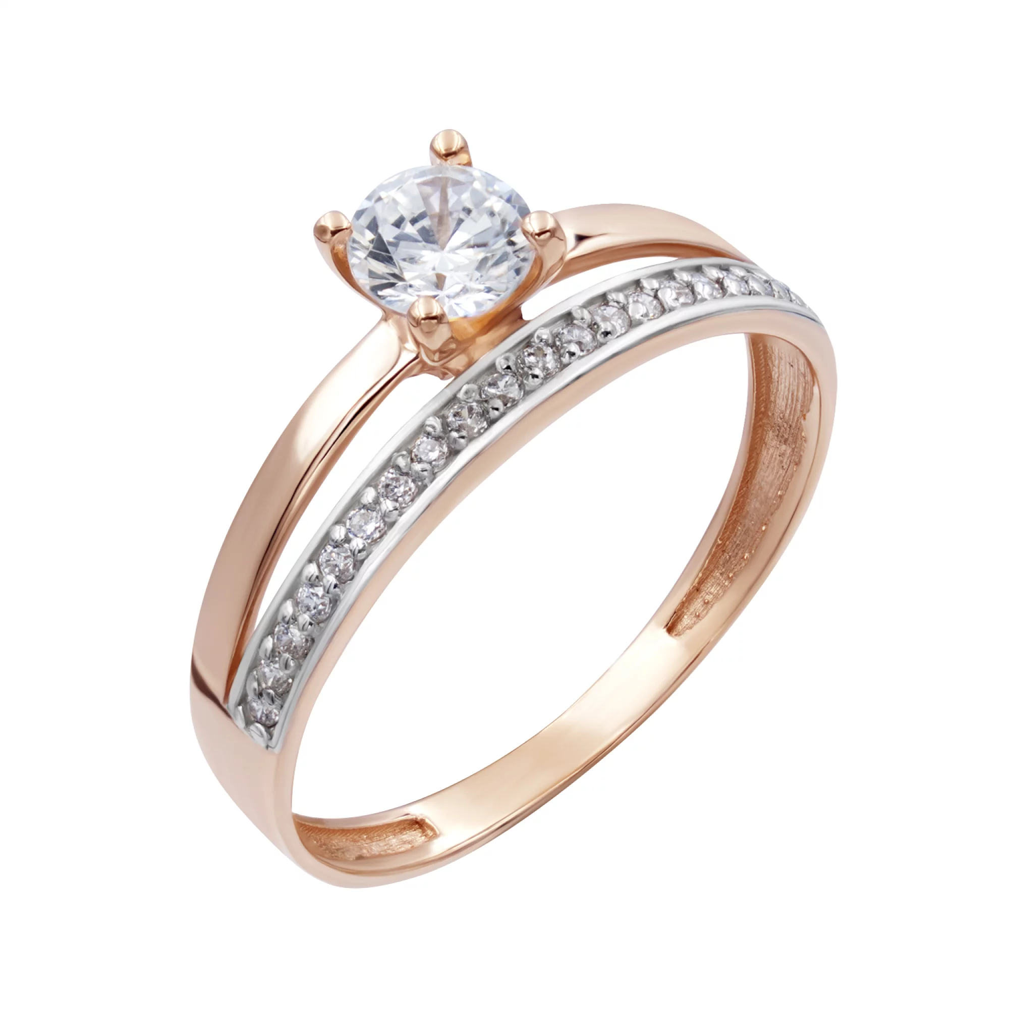 Золотое кольцо с фианитом - 521458 – изображение 1