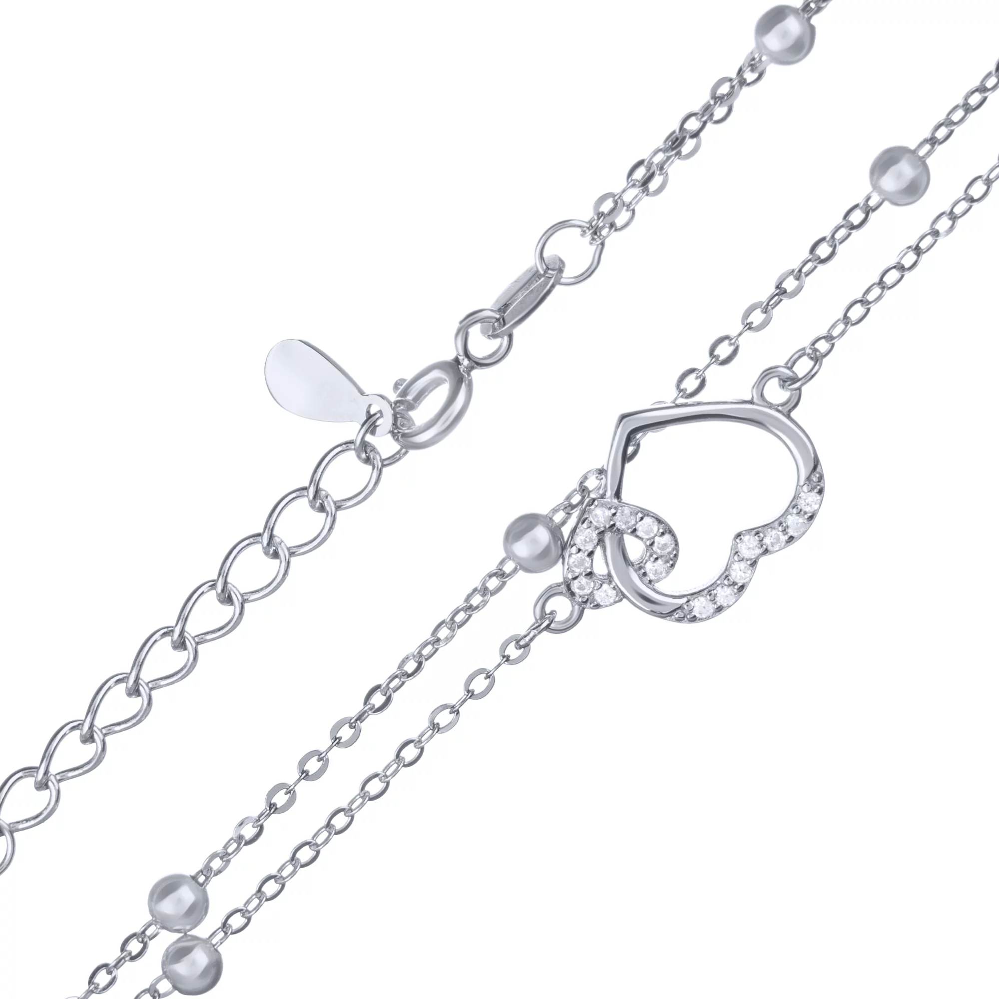 Срібний браслет з кульками та сердечком плетіння якір - 1688465 – зображення 2