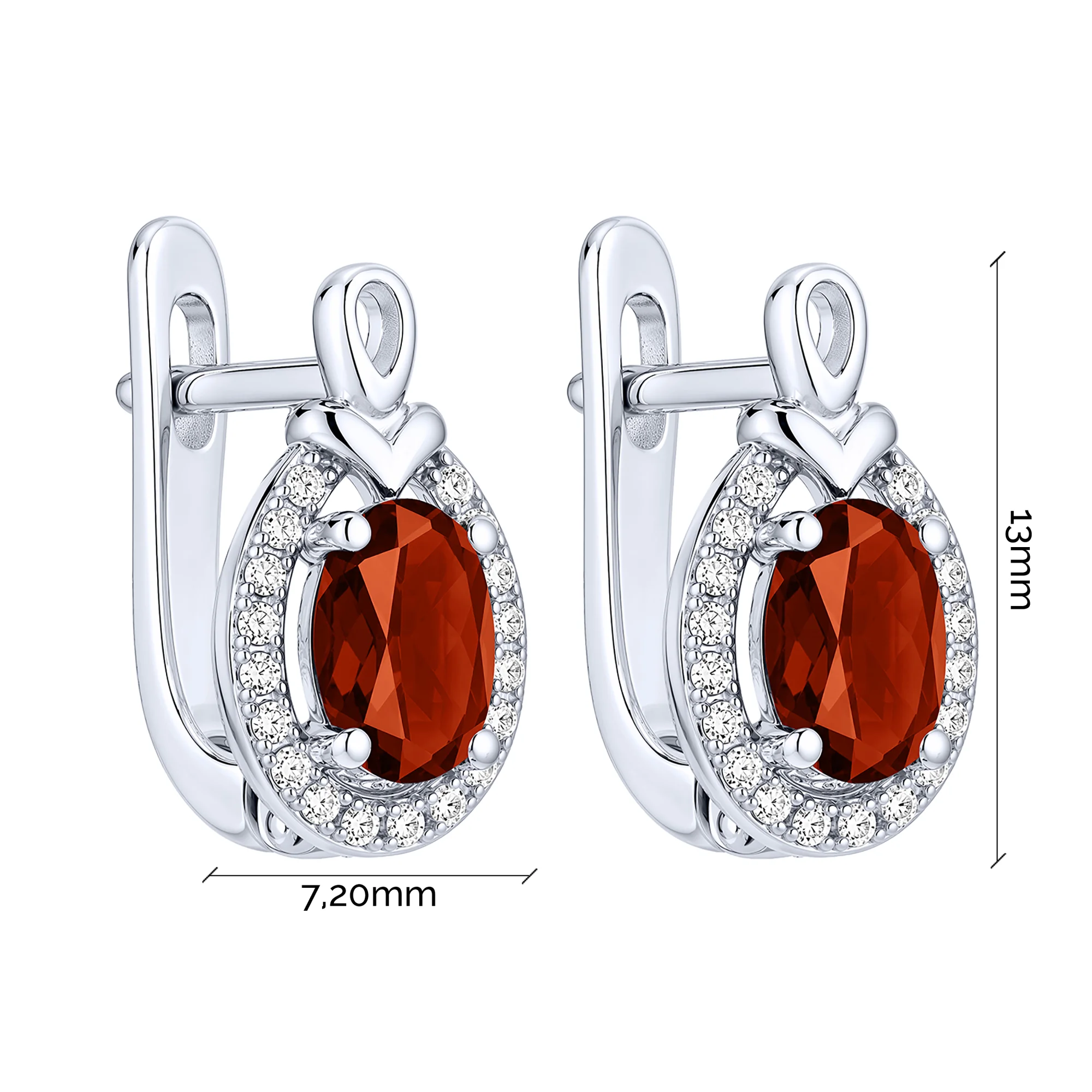 Серебряные серьги с гранатом и фианитами - 2297795 - 2