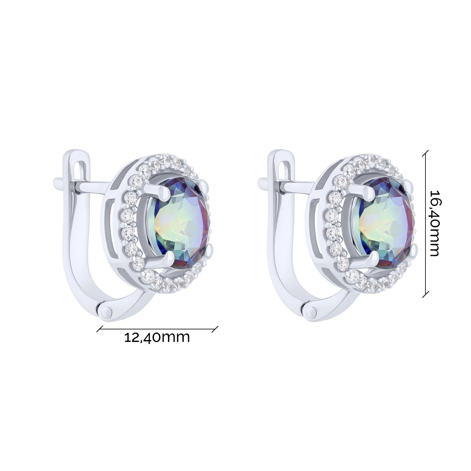 Серебряные серьги с топазом мистик и дорожкой фианитов - 2146900 - 3