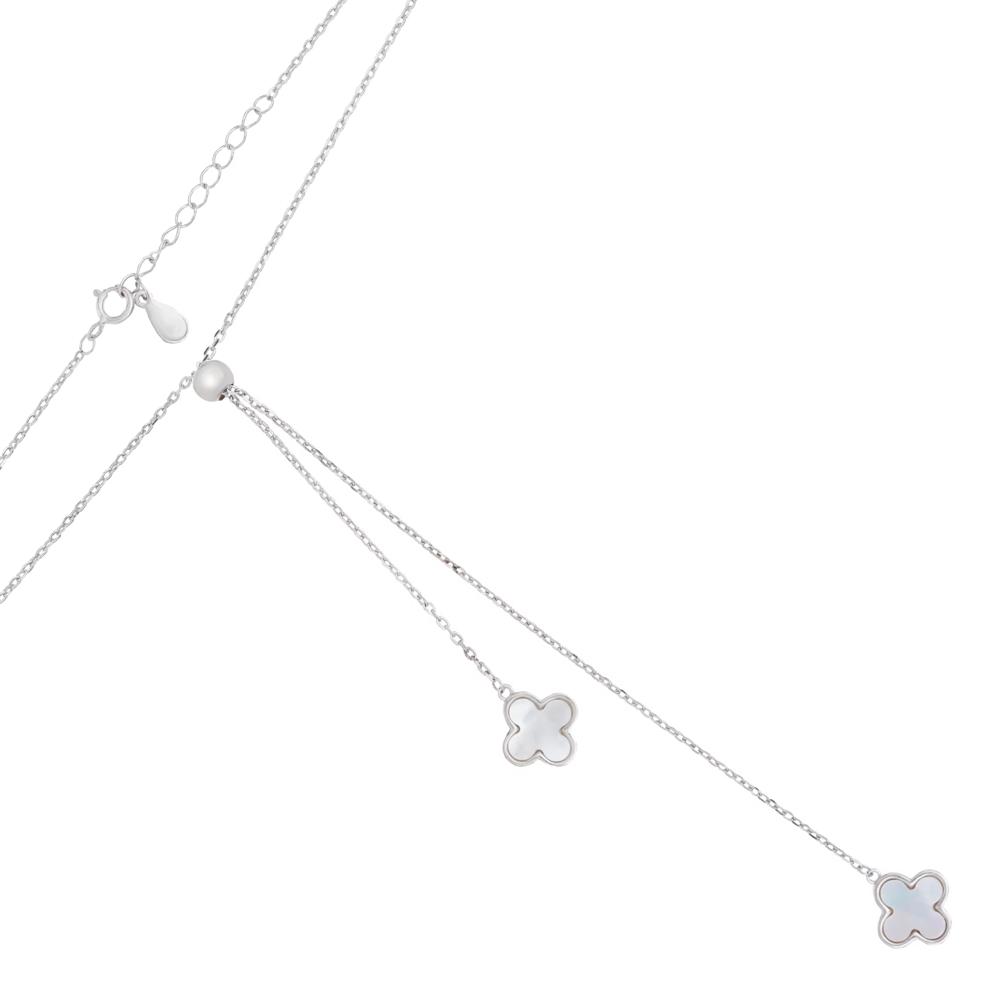 Колье-галстук из серебра "Клевер" с перламутром якорное плетение - 1714625 – изображение 1