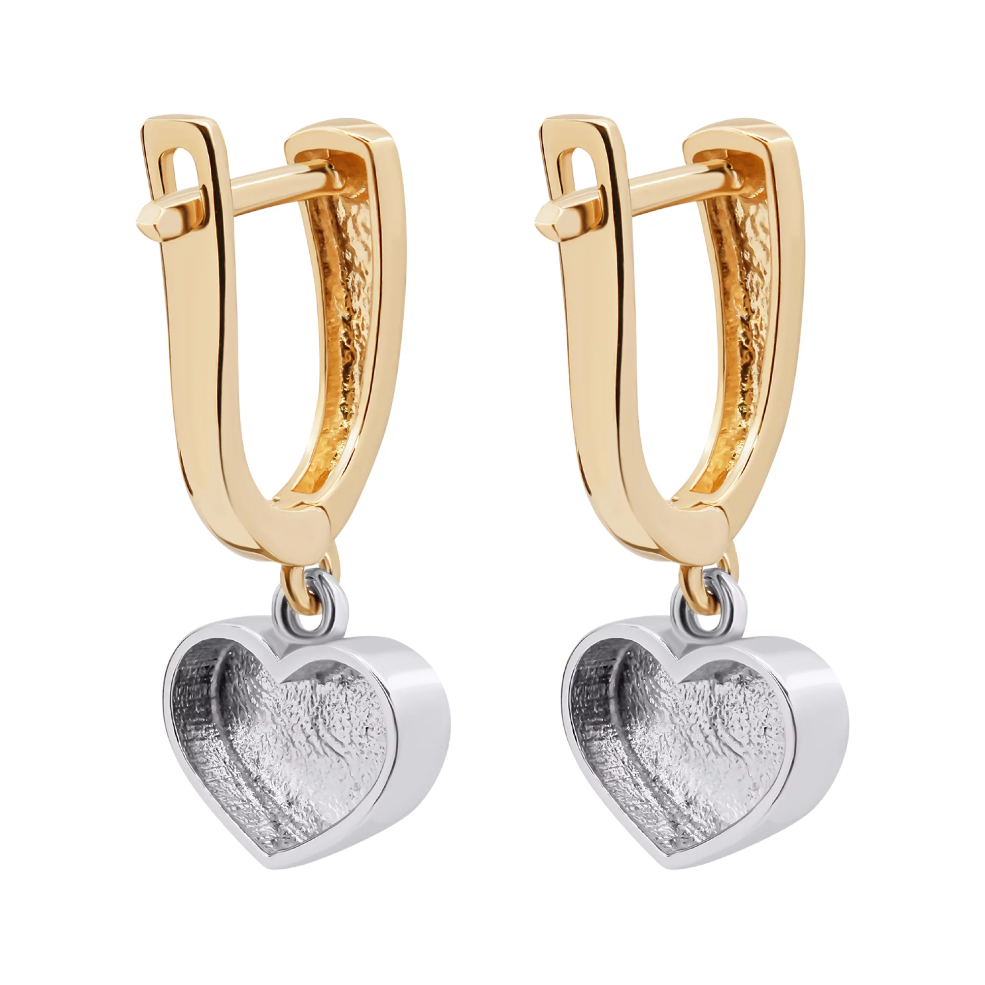 Сережки из комбинированого золота с подвесами "Сердечки" - 1337850 – изображение 2