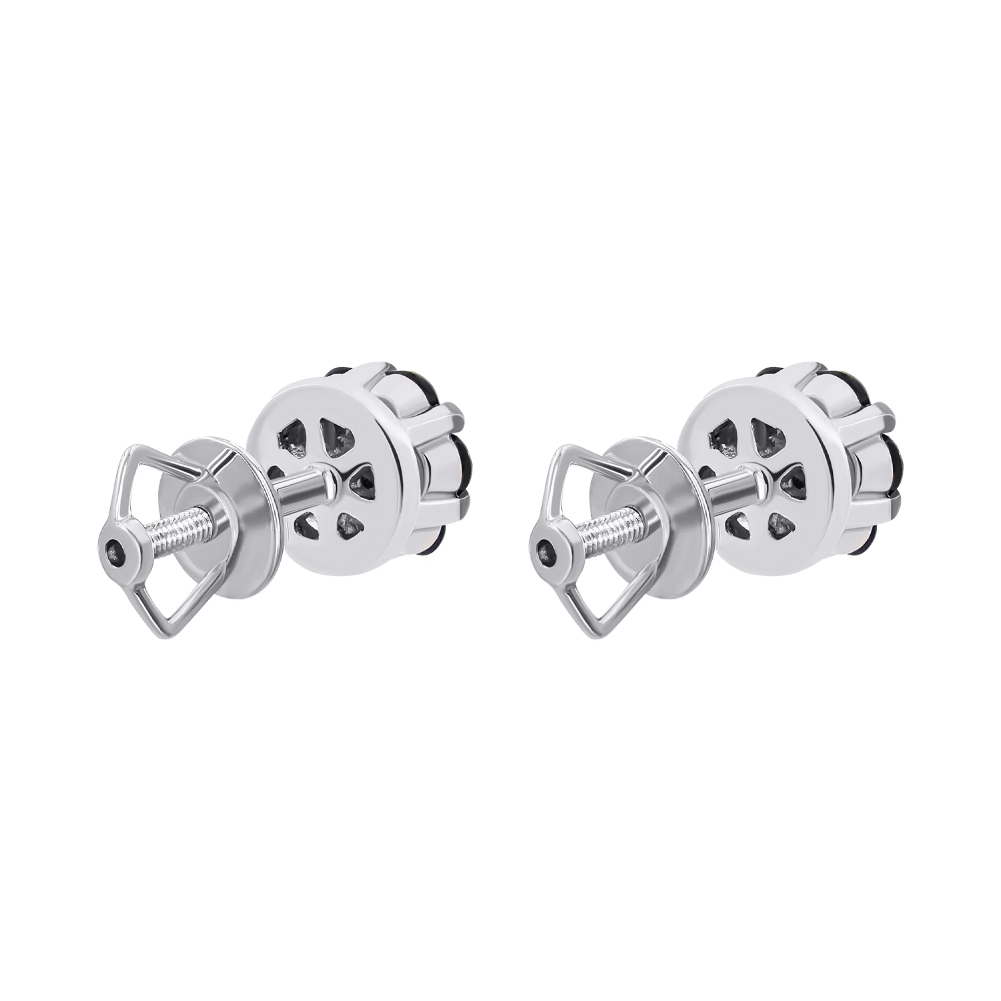 Серьги-гвоздики из белого золота с бриллиантами и сапфирами - 1512677 - 2