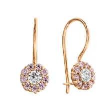 Сережки-петлі "Квітка" з фіанітами у червоному золоті - 806880