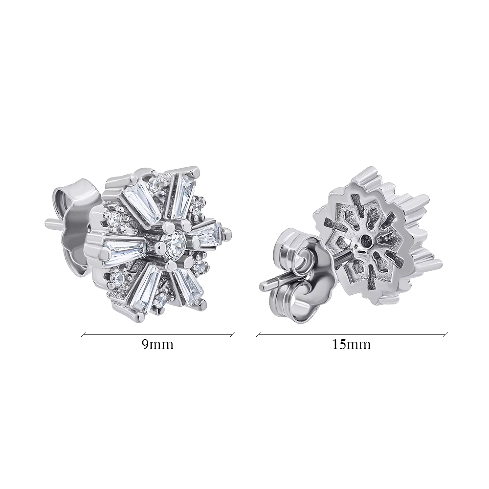Срібні сережки-гвоздики з фіанітом "Квіти" - 1302315 – зображення 3