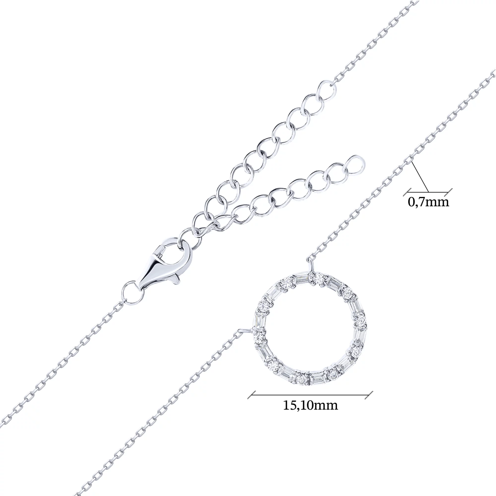 Серебряное колье "Круг" с дорожкой фианита плетение якорное - 1592009 – изображение 3