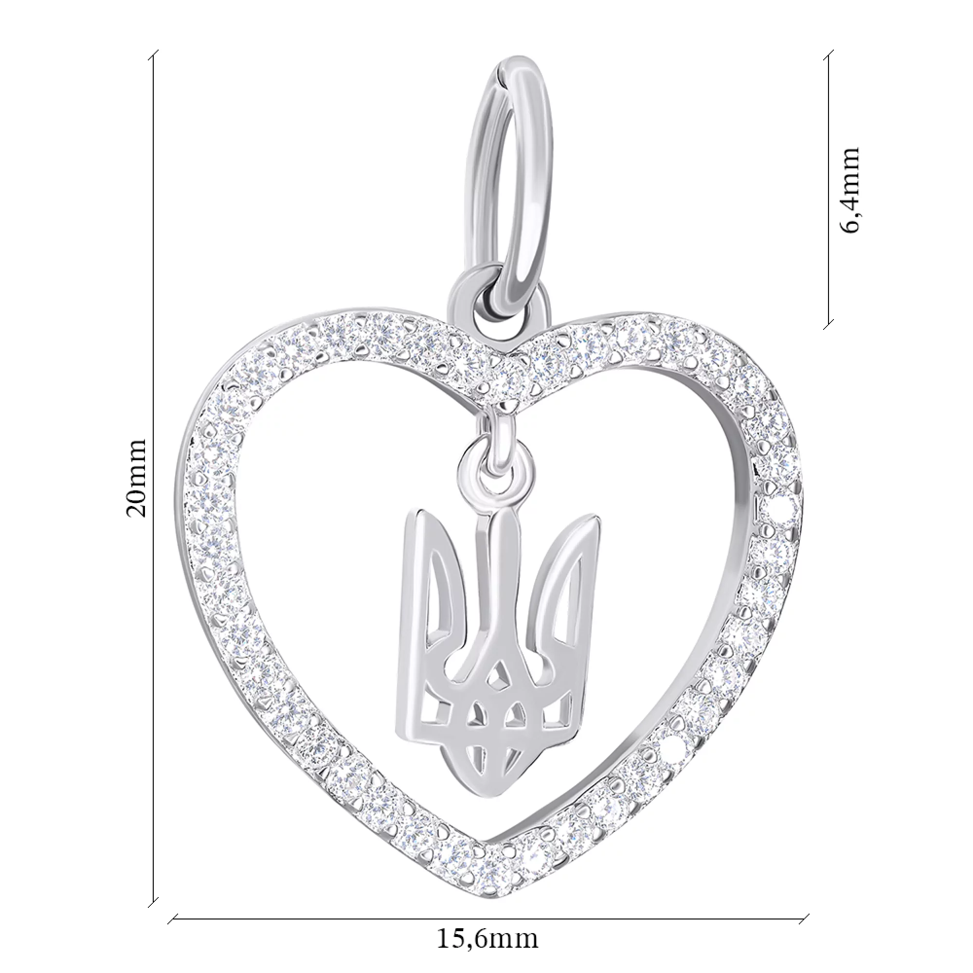 Підвіска тризуб-"Герб України" у серці з фіанітами зі срібла - 1501483 – зображення 2