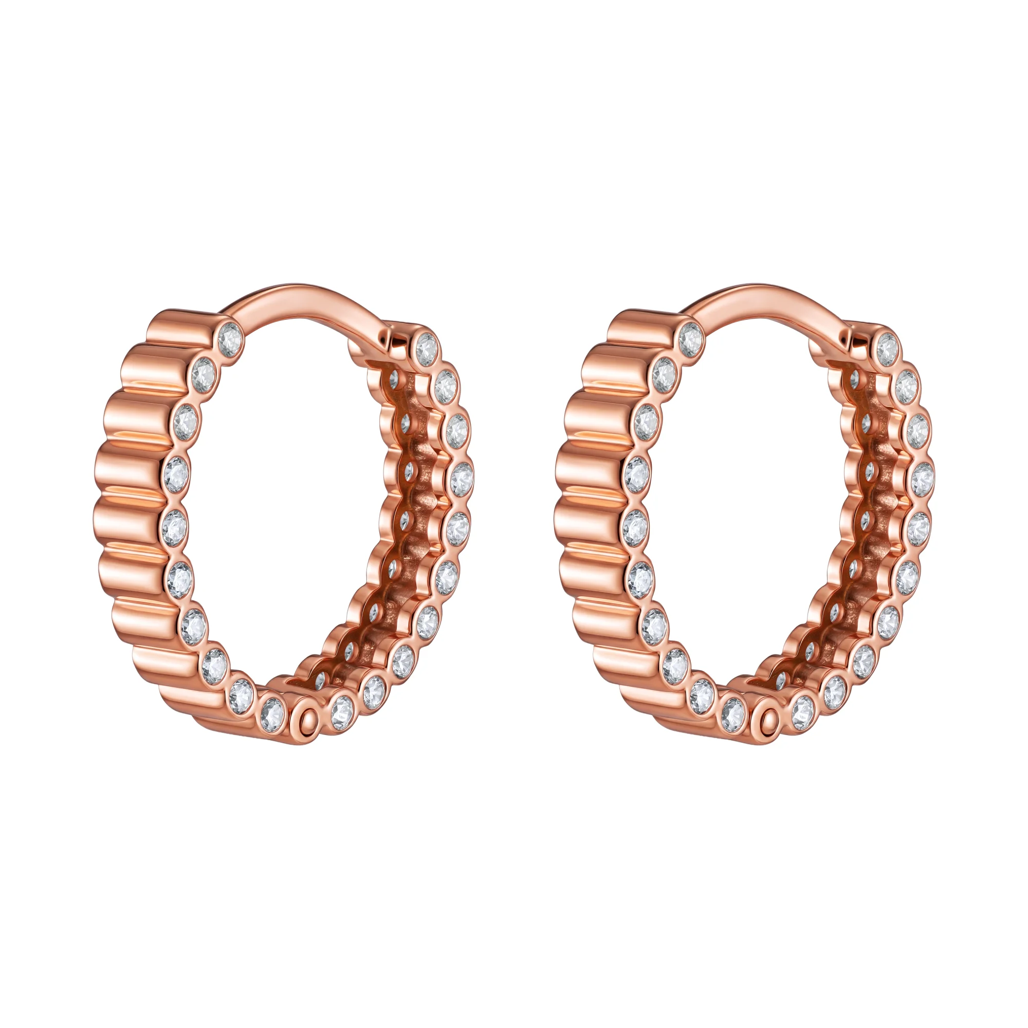 Серьги-кольца из красного золота с дорожкой фианитов - 2170998 - 2
