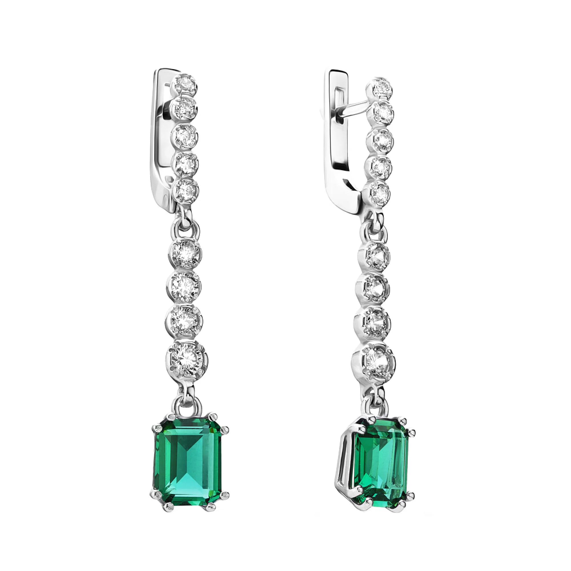 Серебряные серьги с подвесками с кварцем и фианитами - 1531397 - 1