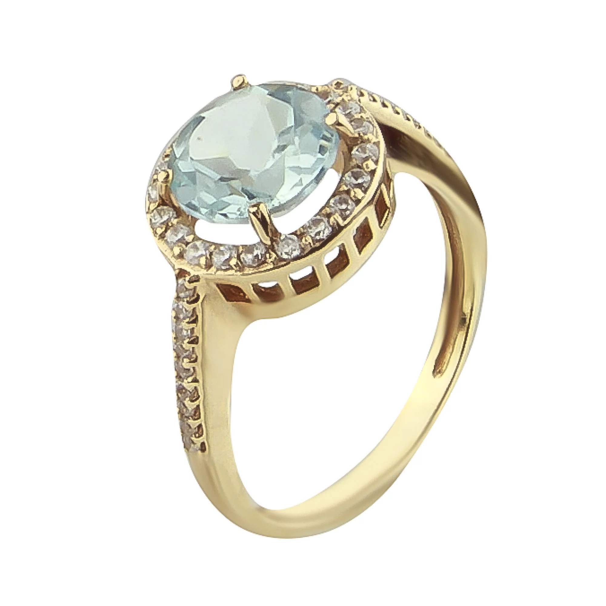 Золотое кольцо с топазом и фианитами - 538311 – изображение 1