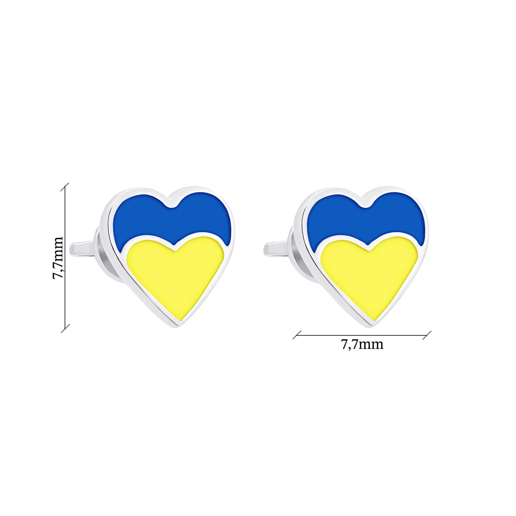 Серебряные серьги-гвоздики с синей и желтой эмалью "Украина в Сердце" - 1548869 – изображение 3