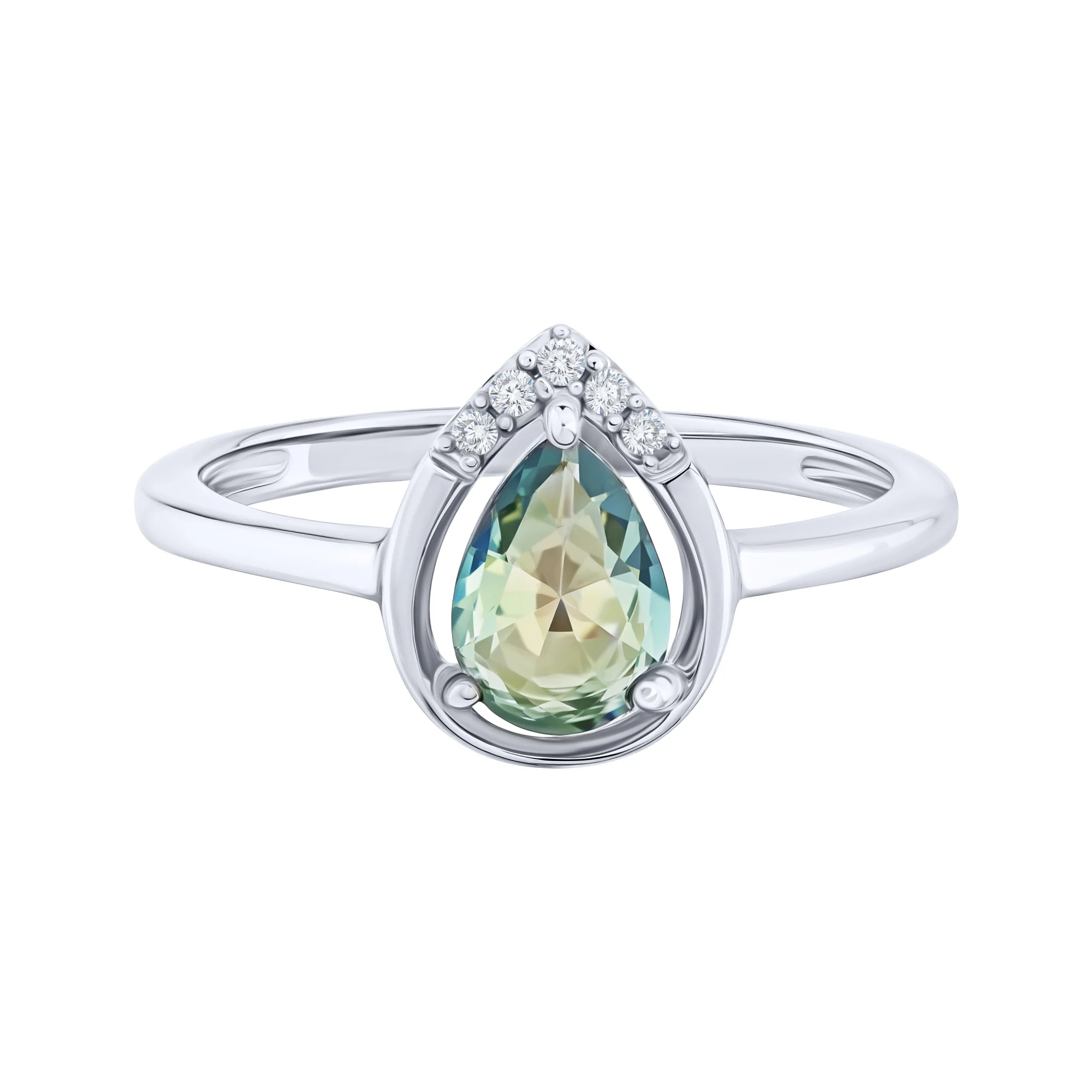 Серебряное кольцо с топазом мистик и фианитами - 2167042 - 2