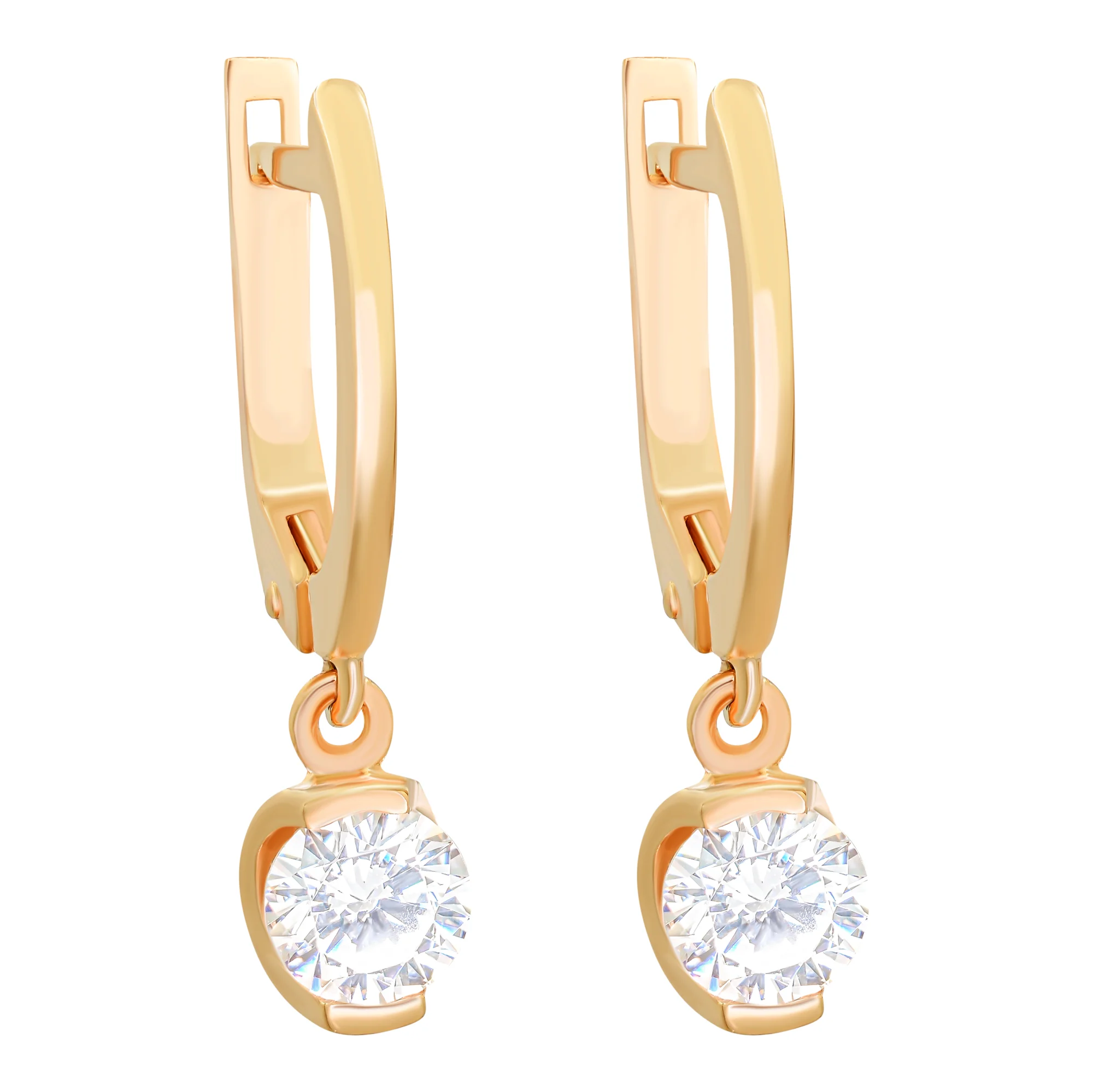 Сережки из красного золота с подвесами с фианитом - 860430 - 2
