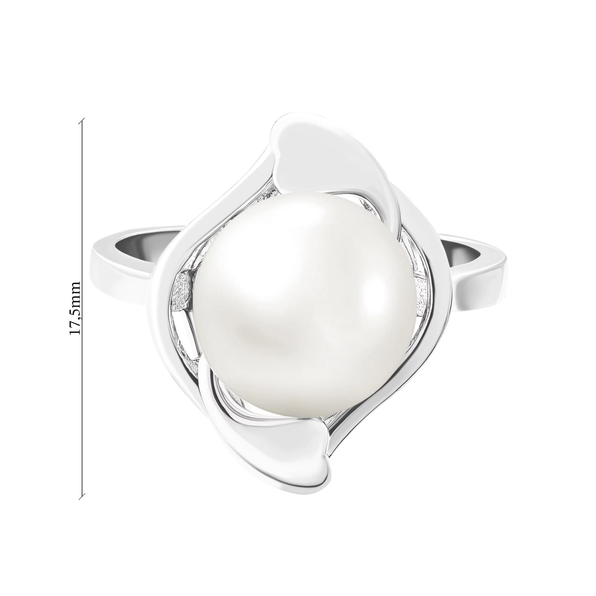 Классическое кольцо из серебра с жемчугом и родированием - 1524772 – изображение 3