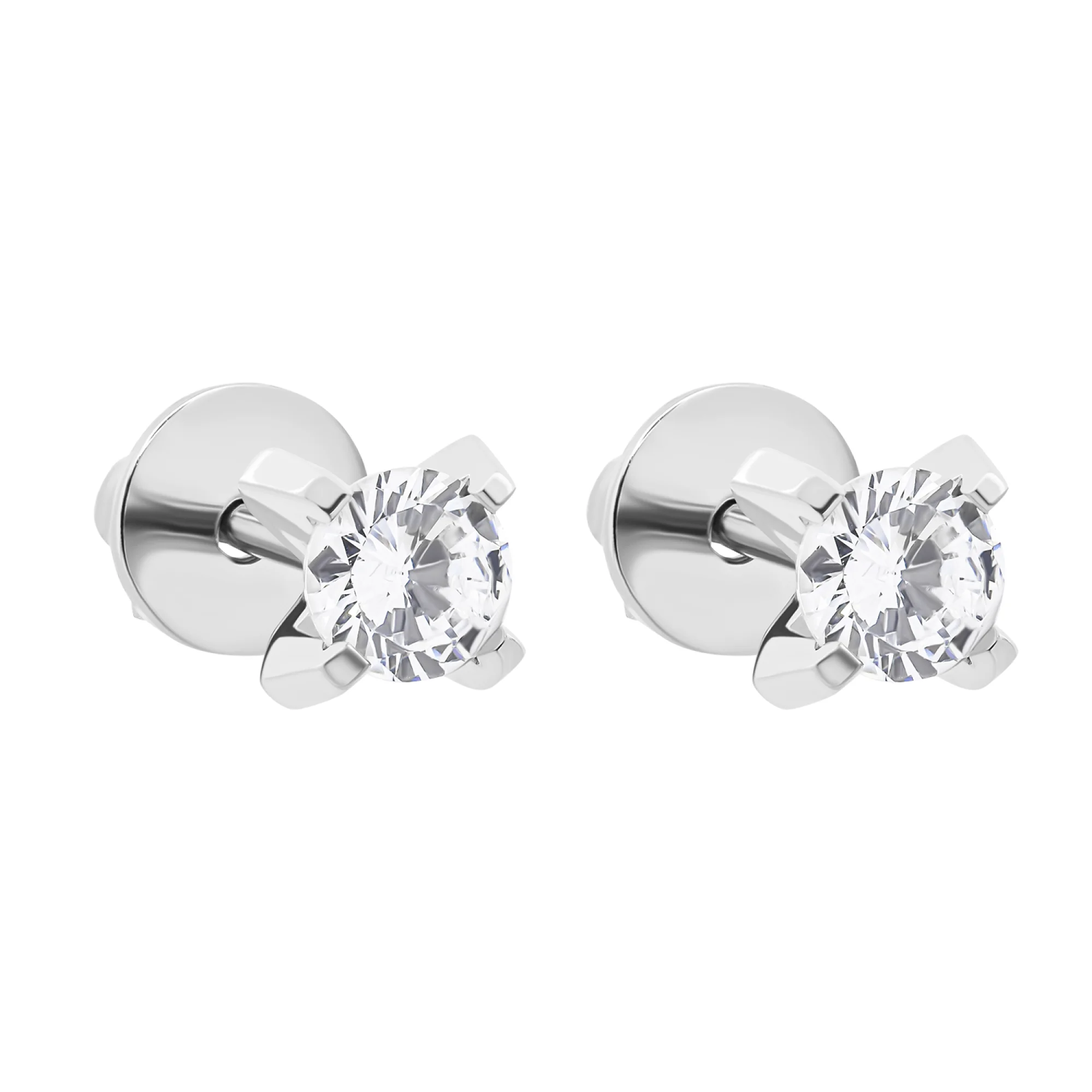 Серьги-гвоздики из белого золота и фианитом - 1577902 - 1