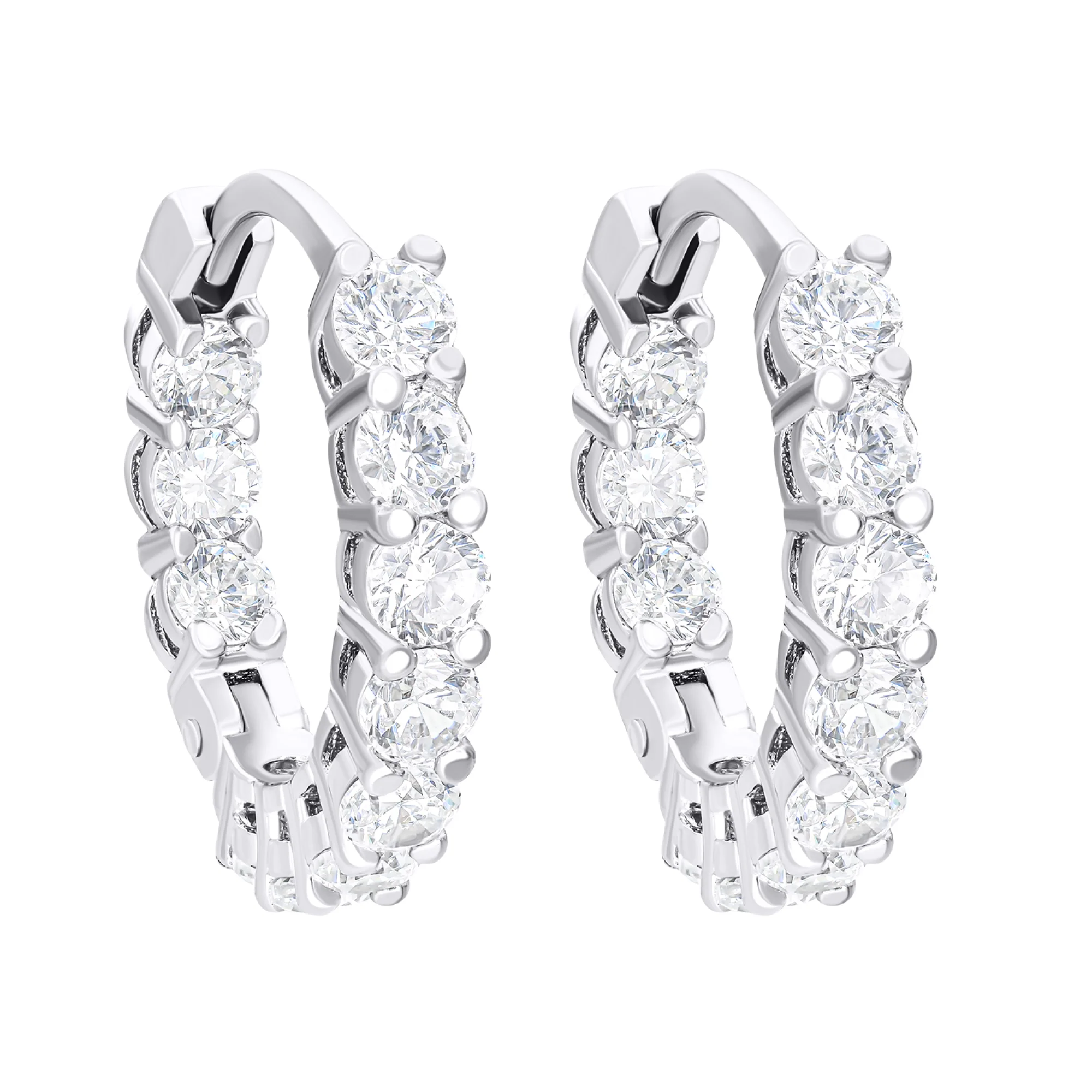 Серьги-кольца из серебра с дорожкой фианитов - 1550055 - 1