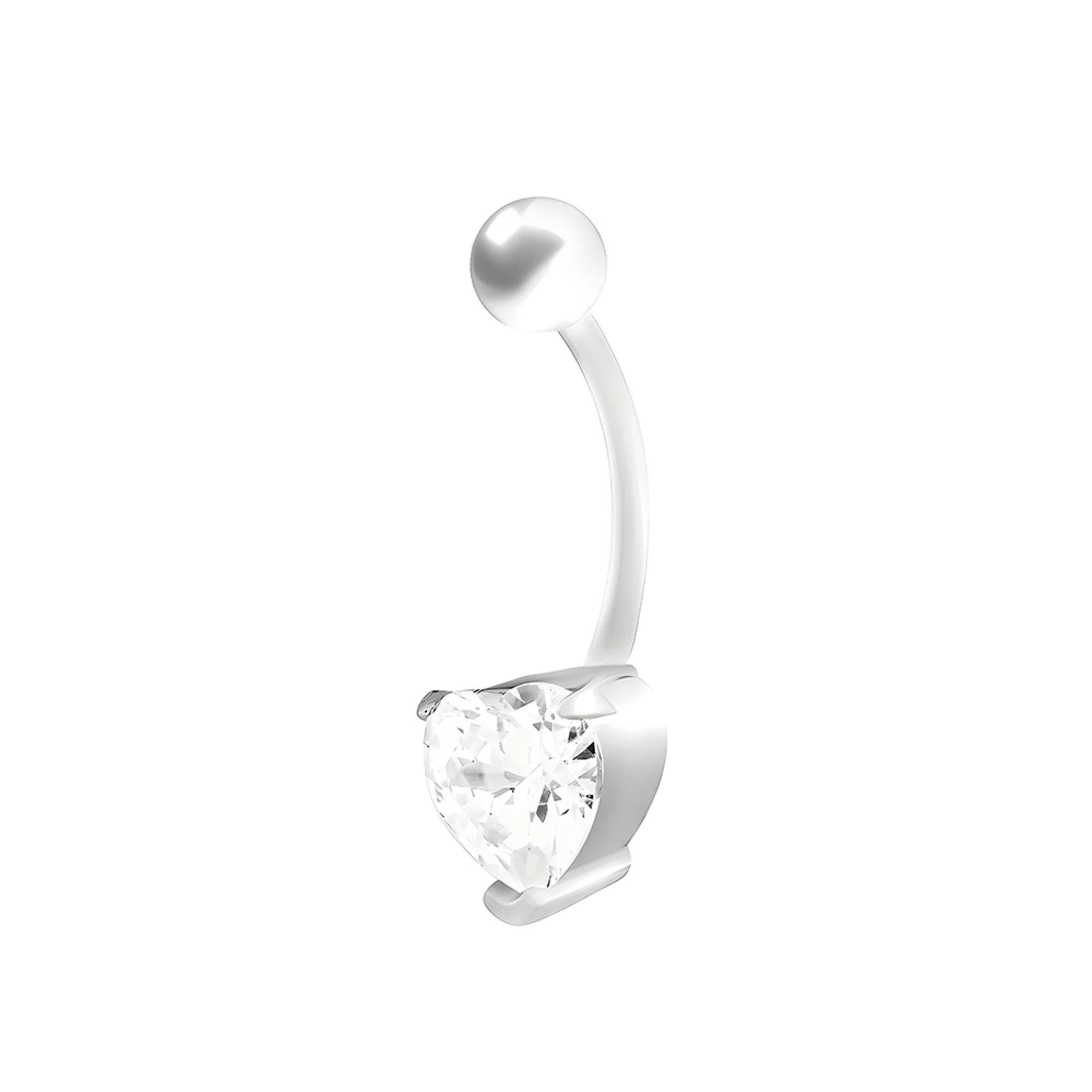 Пирсинг в пупок из серебра с фианитом в форме сердечка - 1538978 – изображение 1