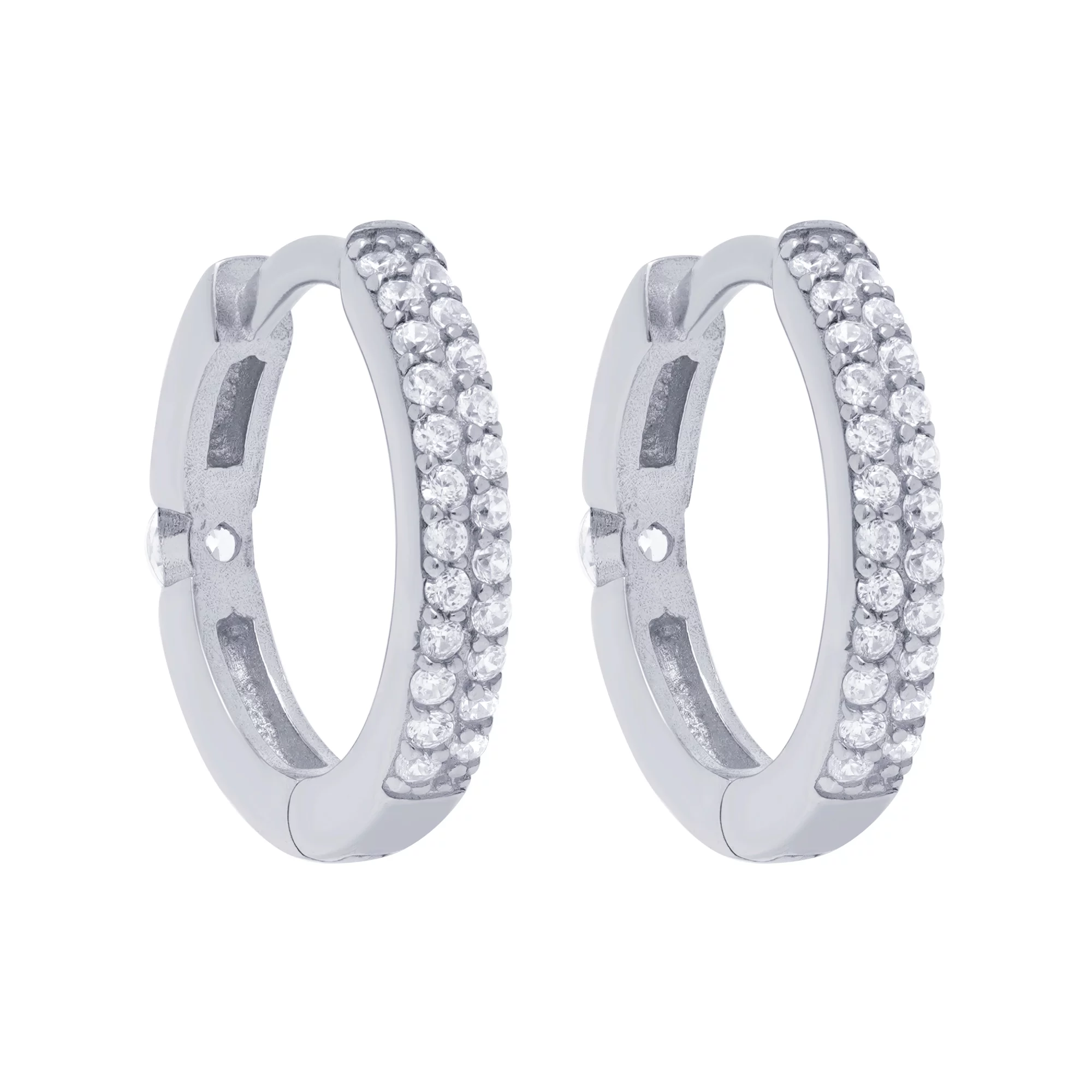 Серьги-кольца серебряные с фианитами - 1668489 – изображение 1