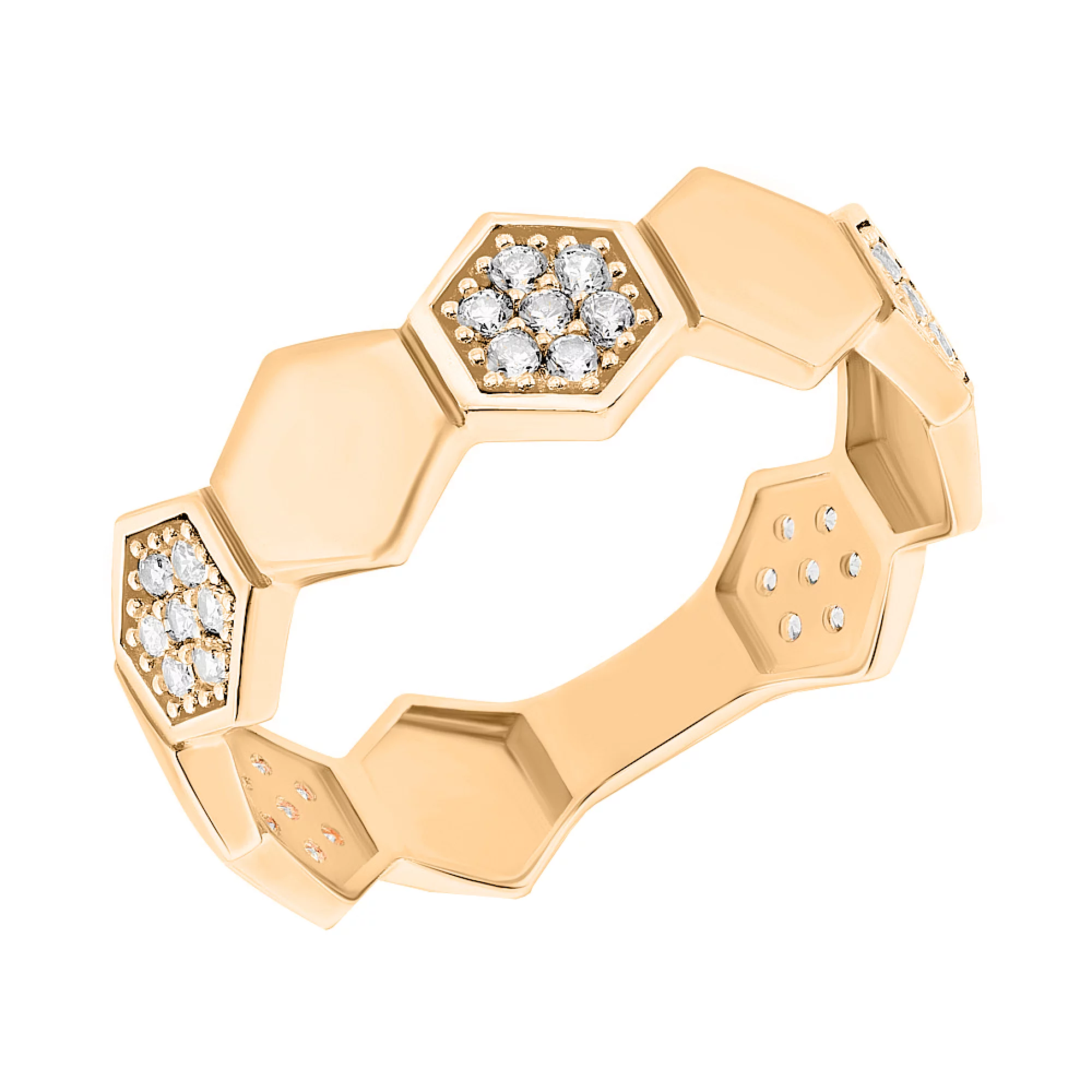 Золотое кольцо с геометрией и фианитами - 1574097 – изображение 1