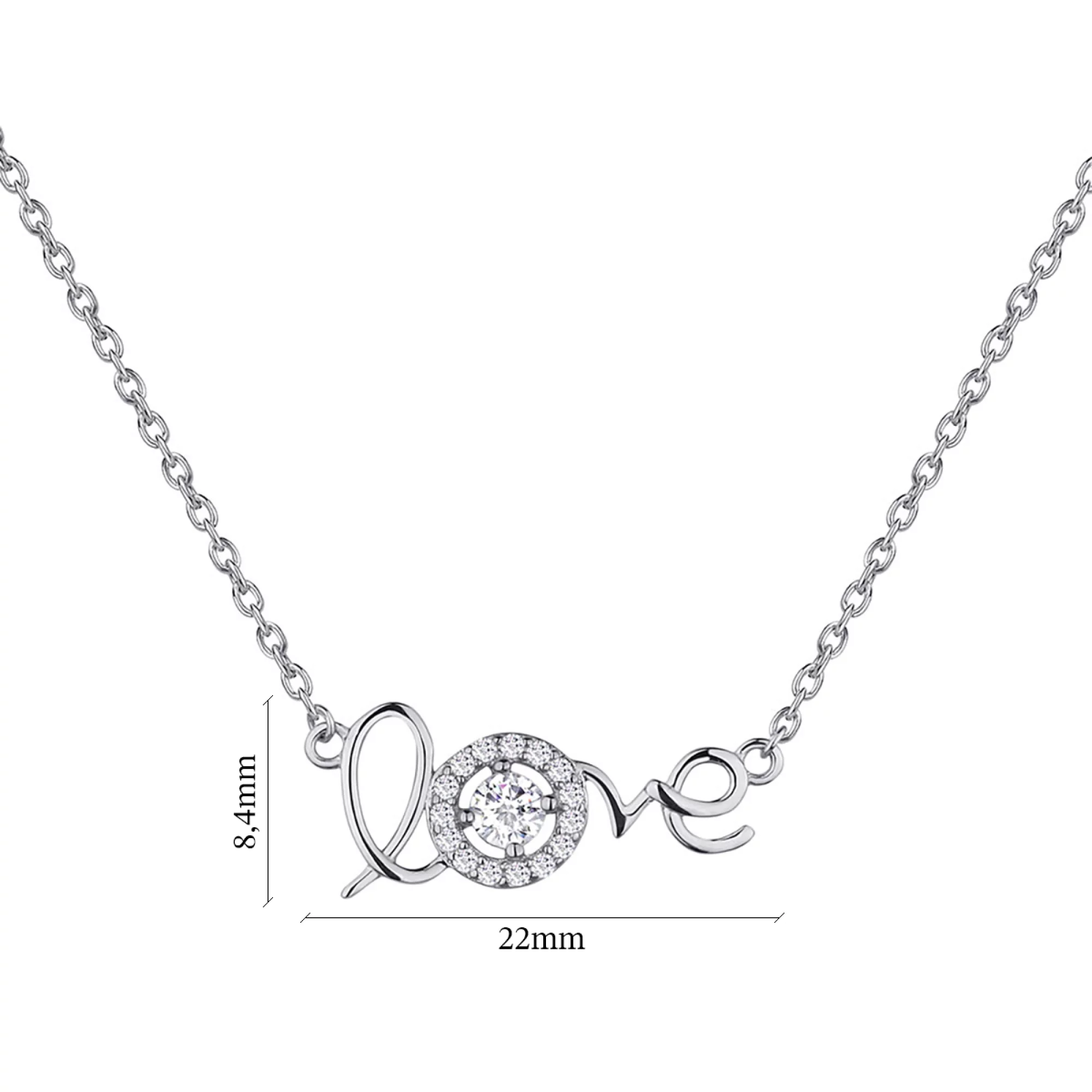 Колье из серебра "Love" с фианитом якорное плетение - 1343408 – изображение 3