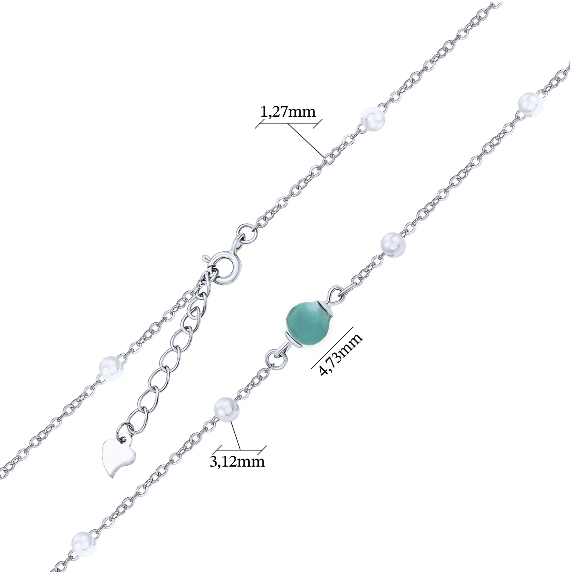 Браслет зі срібла з кульками та бірюзою плетіння якір - 1652853 – зображення 3