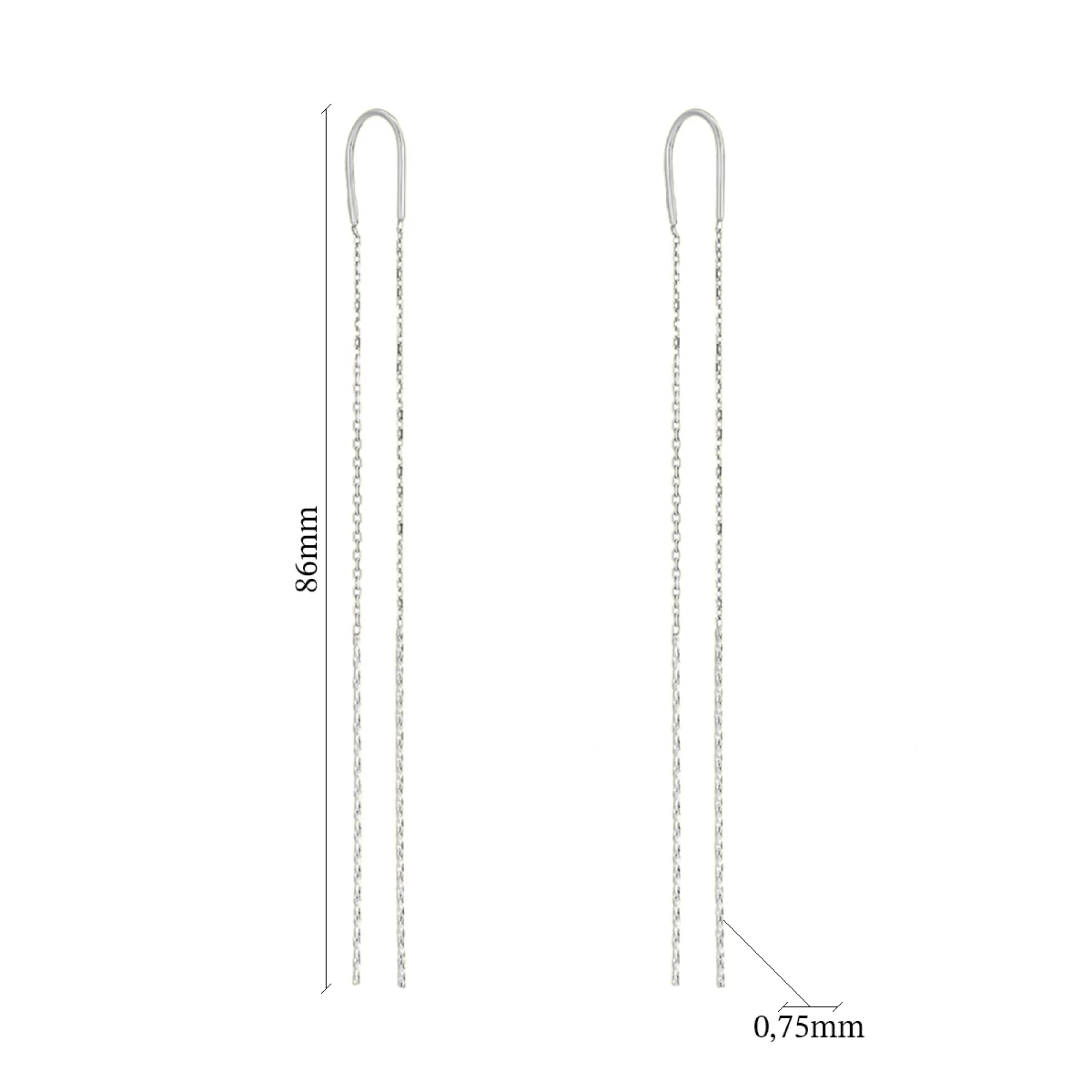 Сережки-протяжки з білого золота - 1095120 – зображення 2
