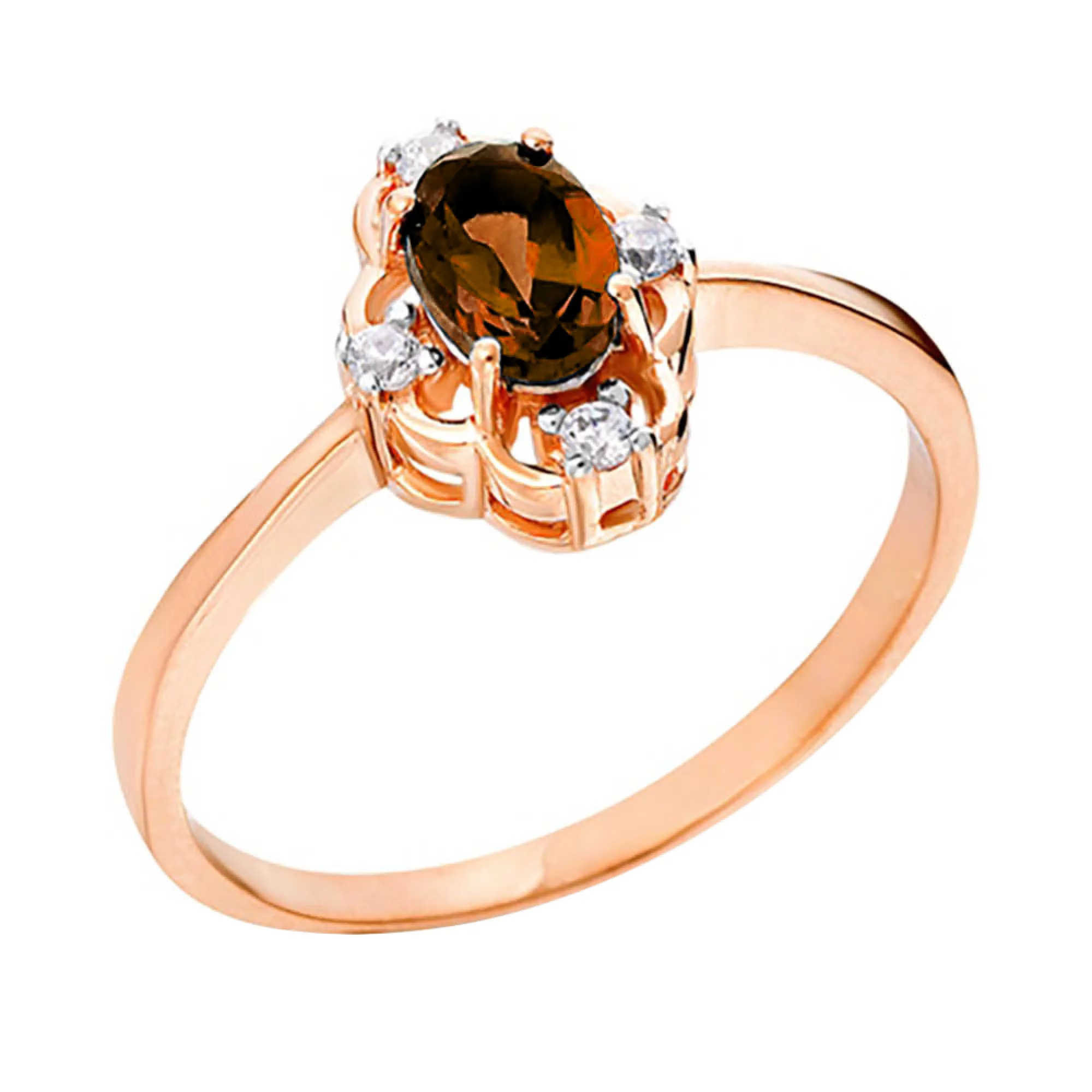 Кольцо с кварцем и фианитом из красного золота - 968466 – изображение 1