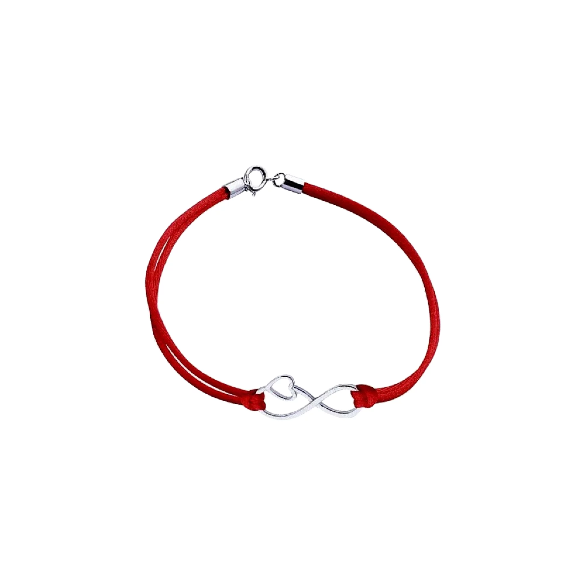 Браслет червона нитка зі срібними вставками "Нескінченність" у серці - 959644 – зображення 1