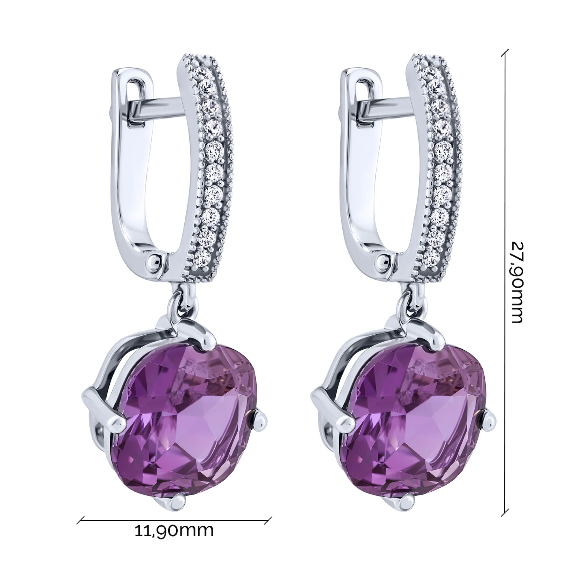 Серебряные серьги с подвесом, александритом и фианитами - 2090941 - 3