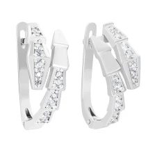 Серьги "Змея" с фианитами в белом золоте - 1628077
