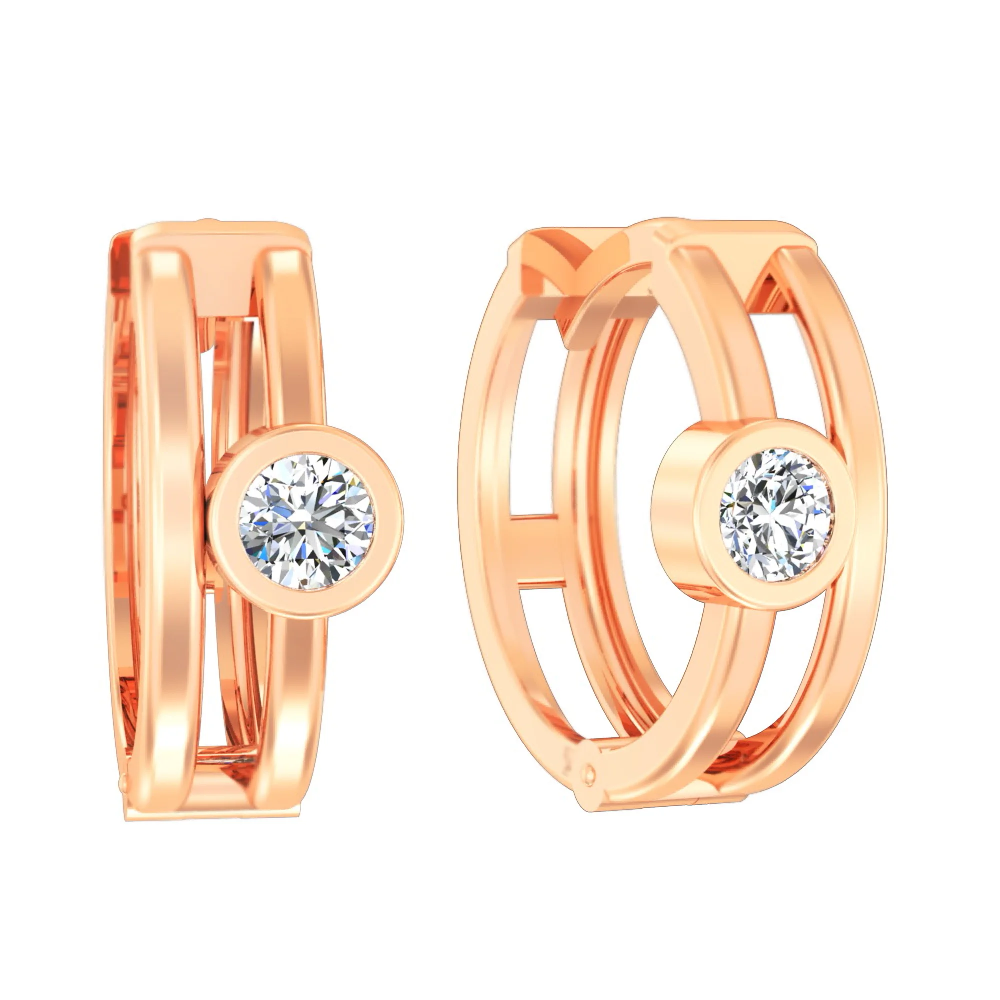 Сережки-кольца из красного золота с фианитом - 961819 - 1