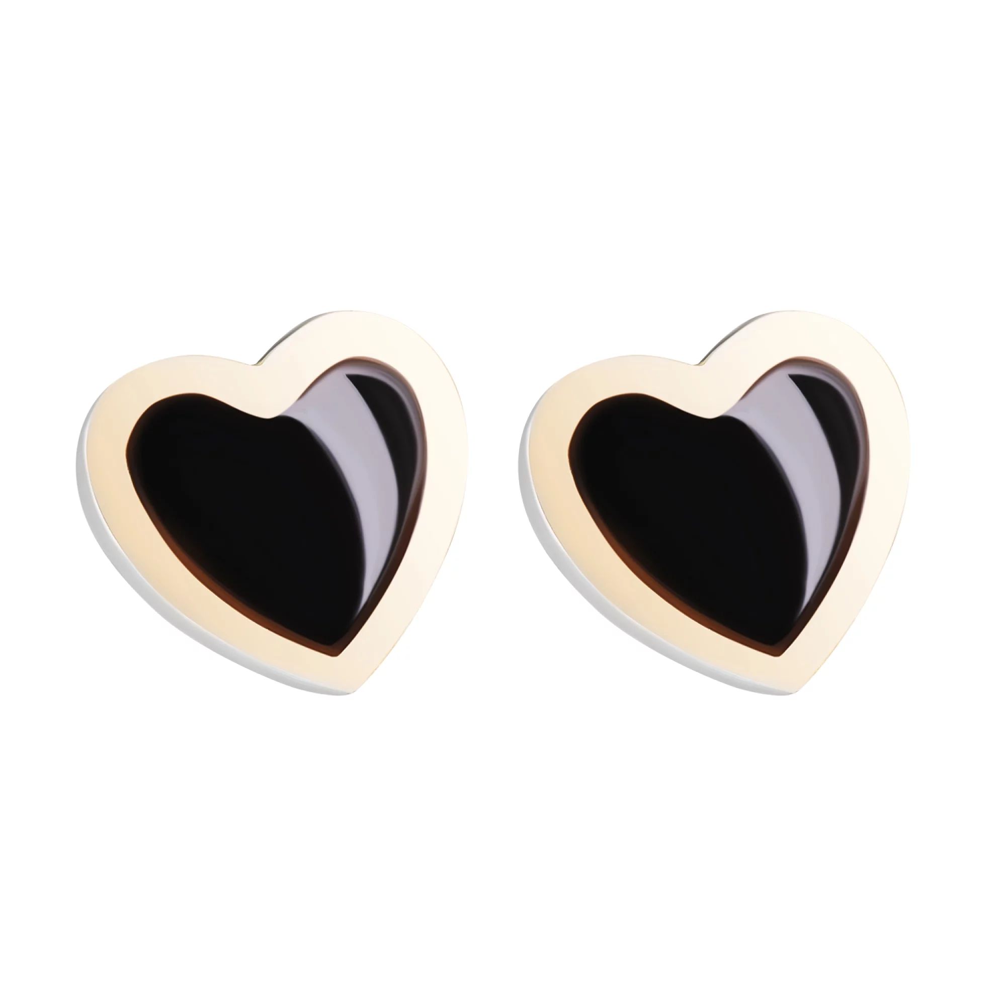 Срібні сережки-гвоздики "Сердечко" з позолотою та емаллю - 1611323 – зображення 1