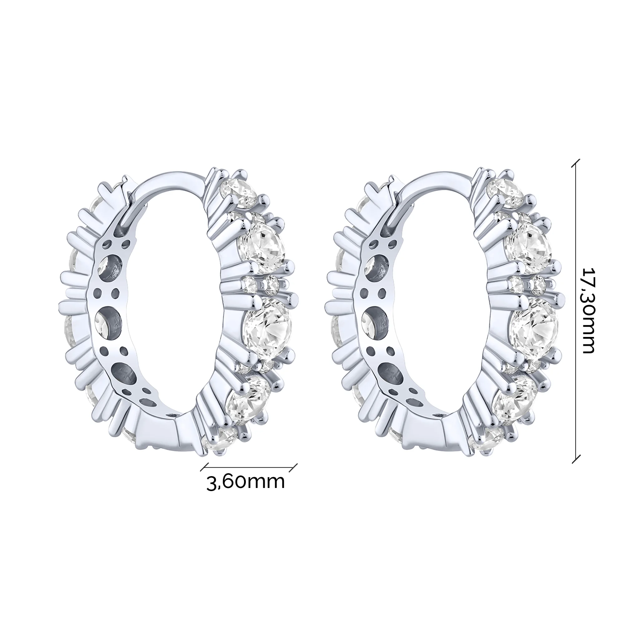 Сережки-кольца из серебра с фианитами - 2285345 - 2