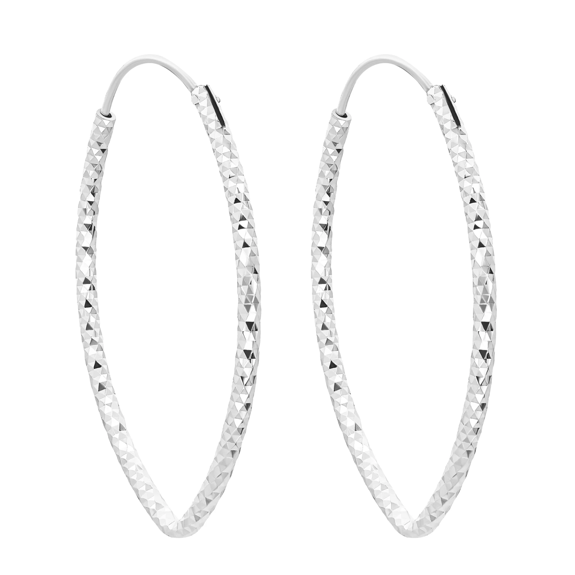Сережки-кільця в сріблі з алмазною гранню - 1593709 – зображення 1