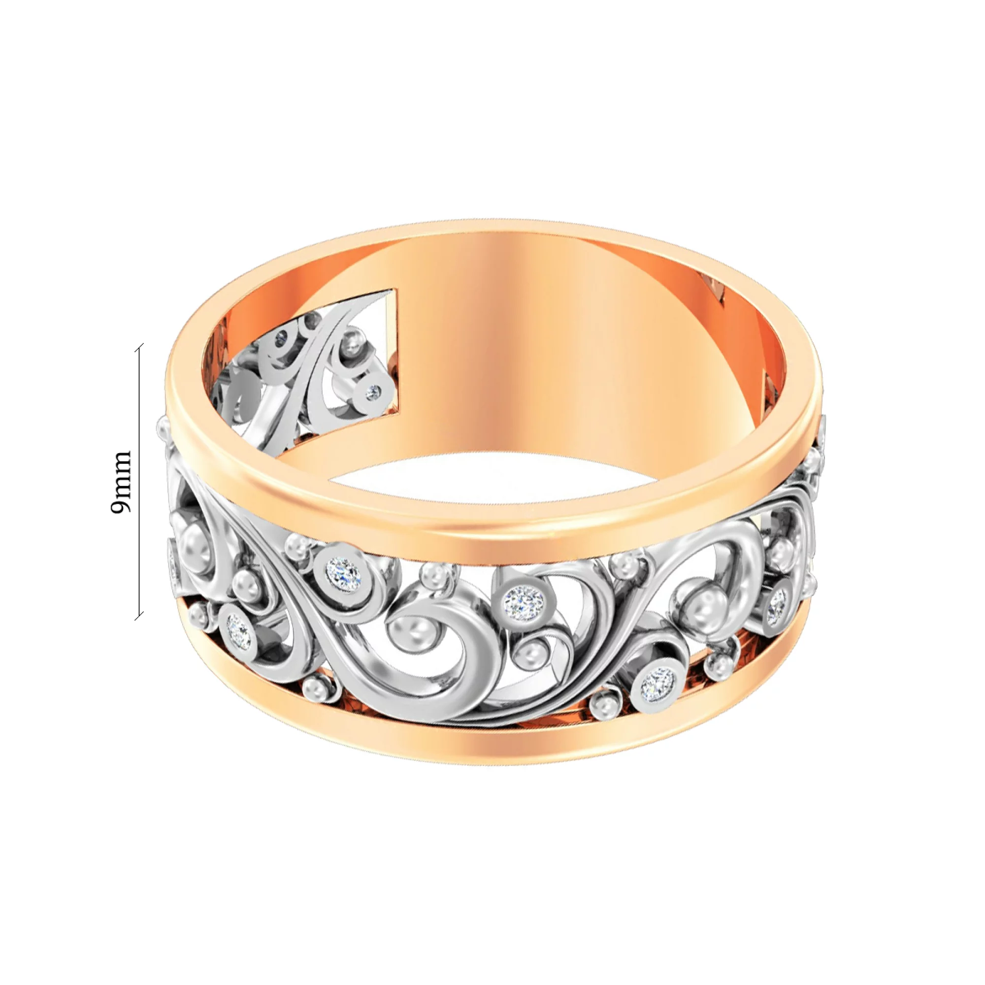 Золотое кольцо с узором и фианитом - 585408 – изображение 2