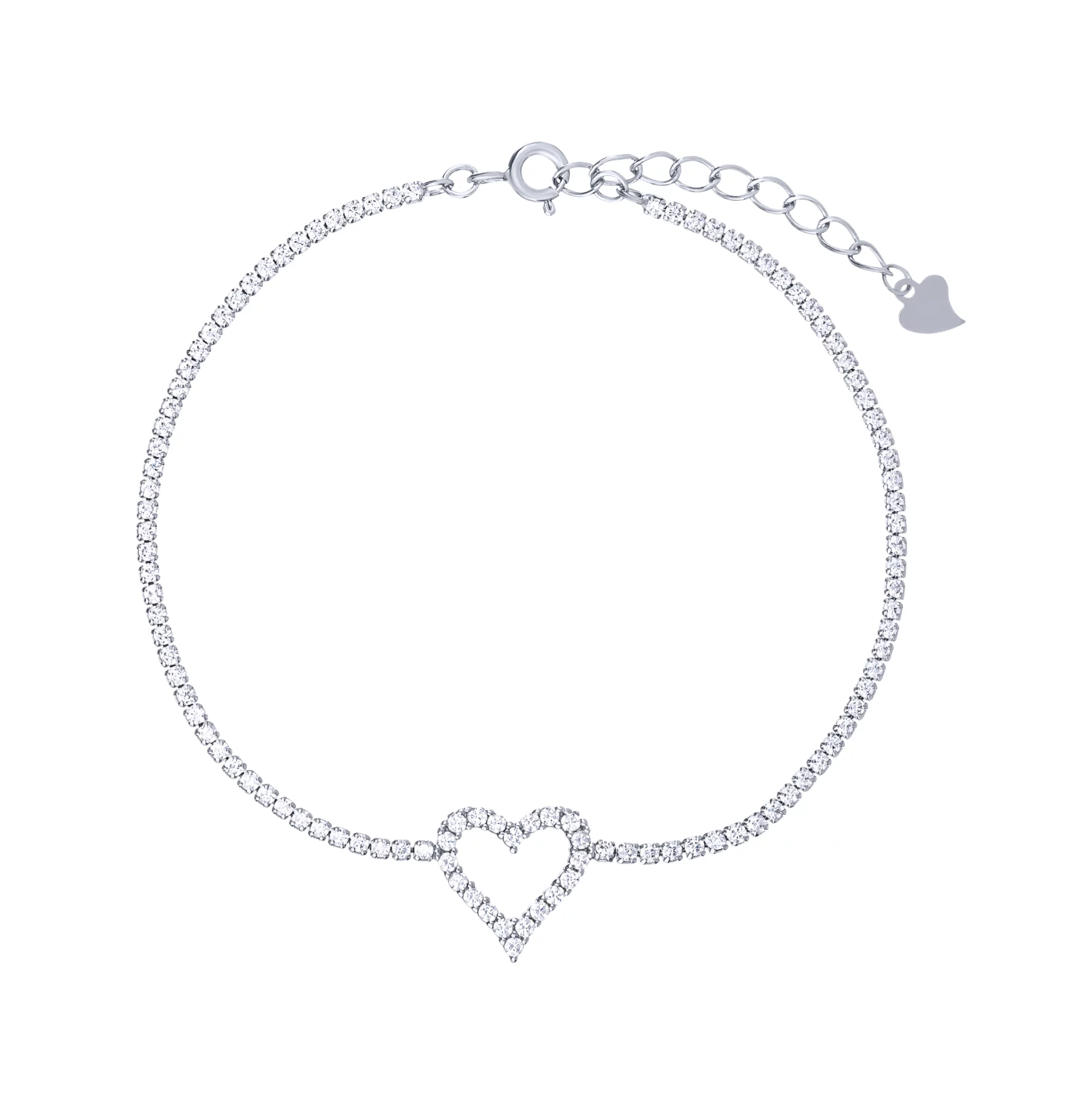 Браслет "Сердце" из серебра с дорожкой фианитов - 1760773 – изображение 1