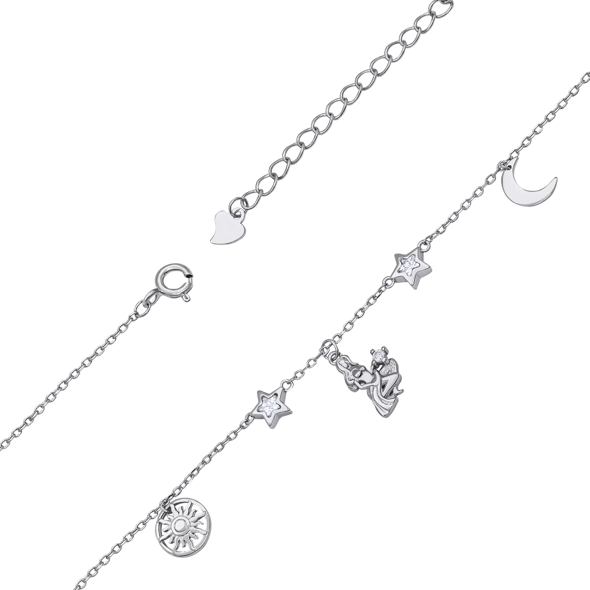 Серебряные браслет с фианитами "Знак зодиака-Дева" плетение якорное - 1530221 – изображение 2