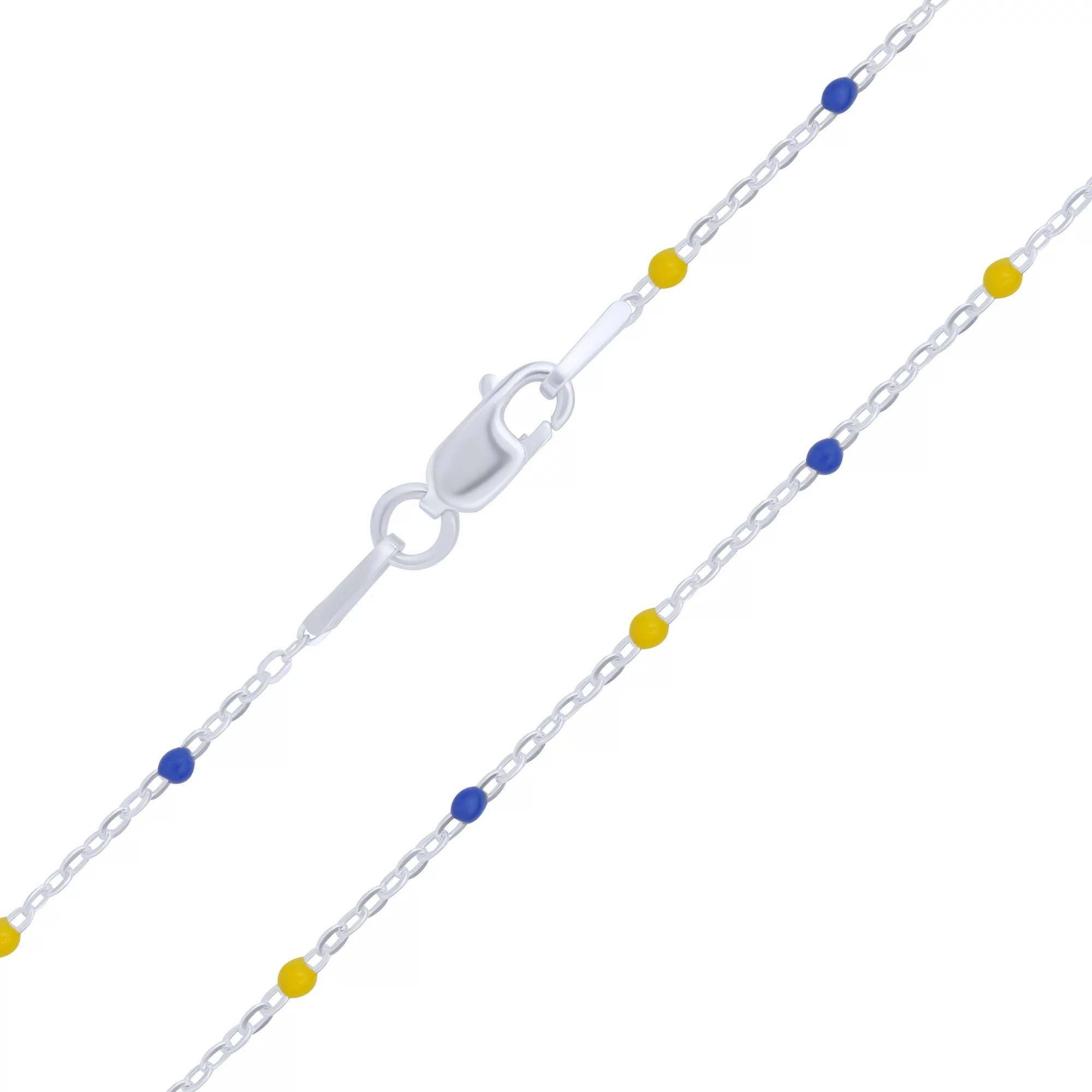 Срібний ланцюжок із синьою та жовтою емаллю плетіння якірне - 1682651 – зображення 1