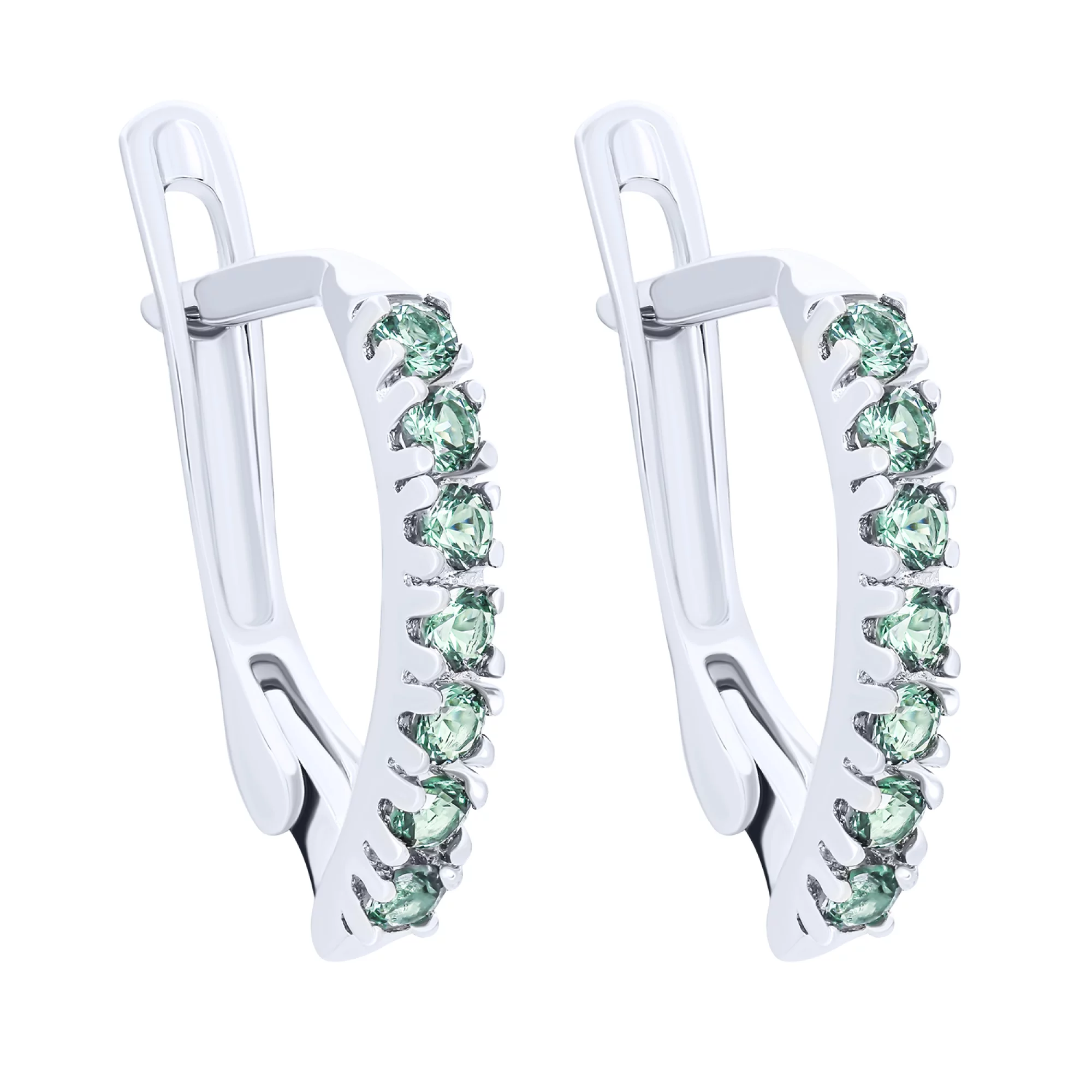 Срібні сережки з зеленими фіанітами - 1611935 – зображення 1