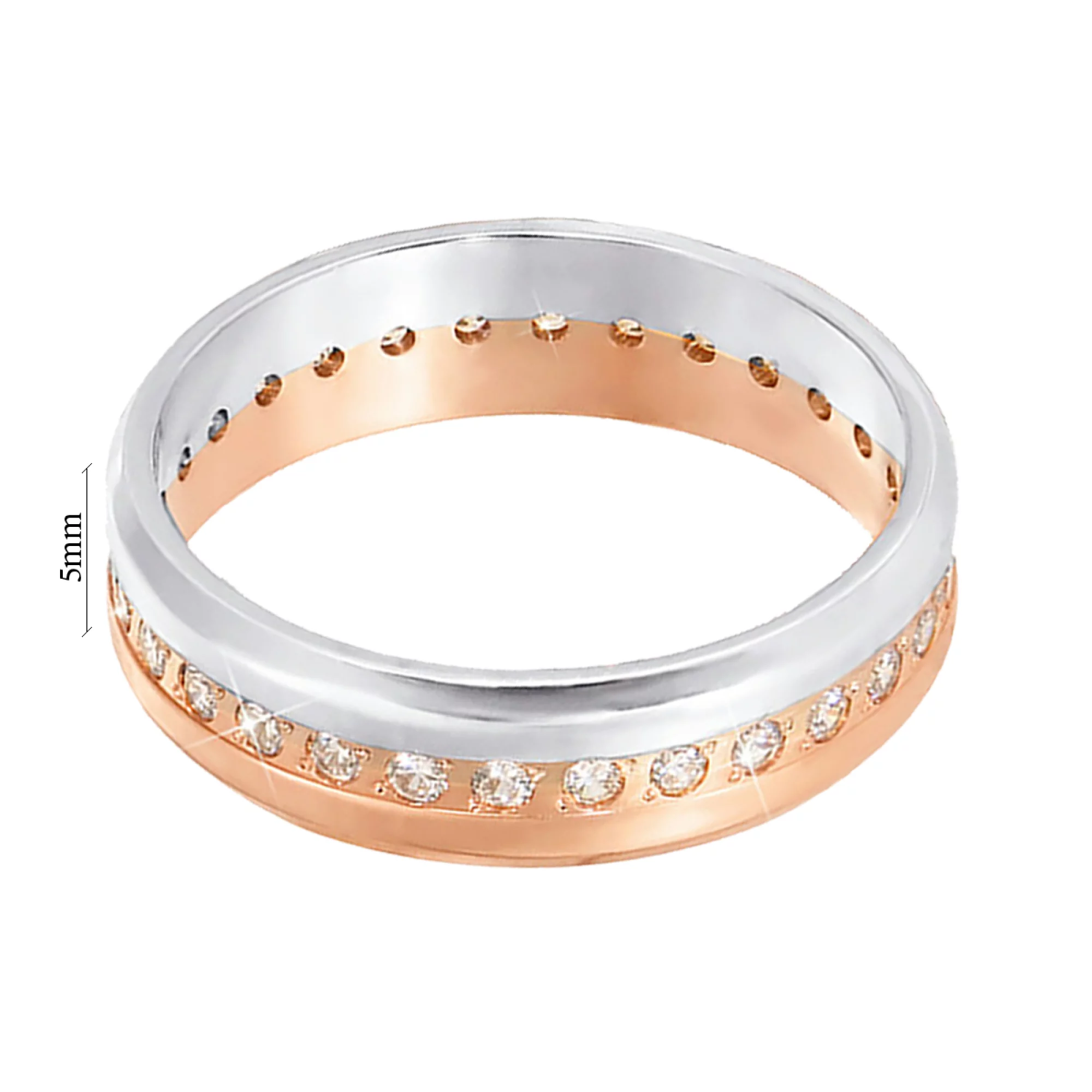 Обручальное кольцо комбинированное с фианитом американка - 521275 – изображение 2
